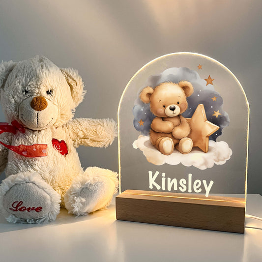 Personalized Teddy Bear Bedtime Book Story Night LED Lamp For Kids Room Baby Nursery Gift, Girls Boys Night Light, Bedroom Decor