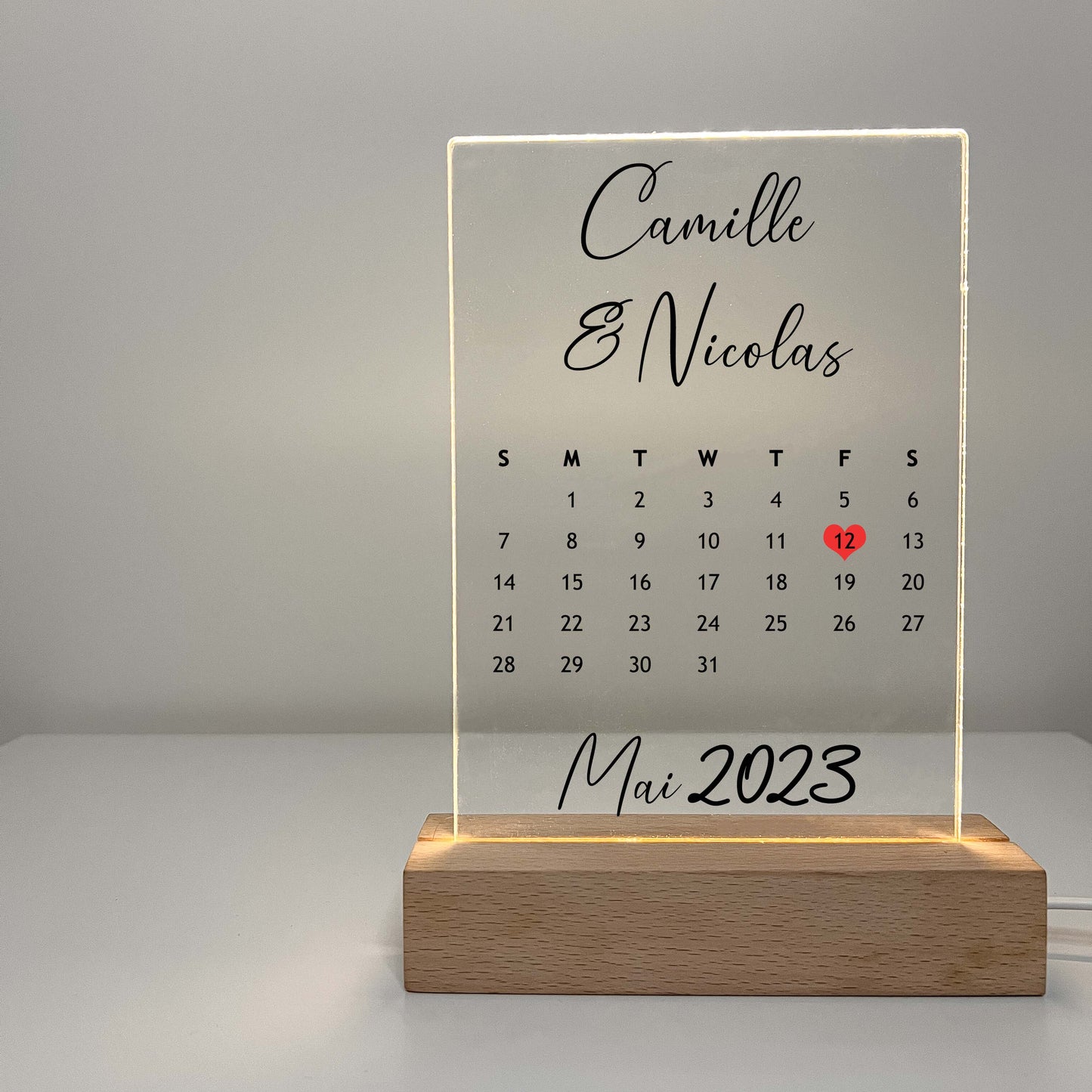 Custom Personalized Night Light Picture LED Light Stand Anniversary Wedding Couples Friends Family Calendar Date Month Memories Gifts