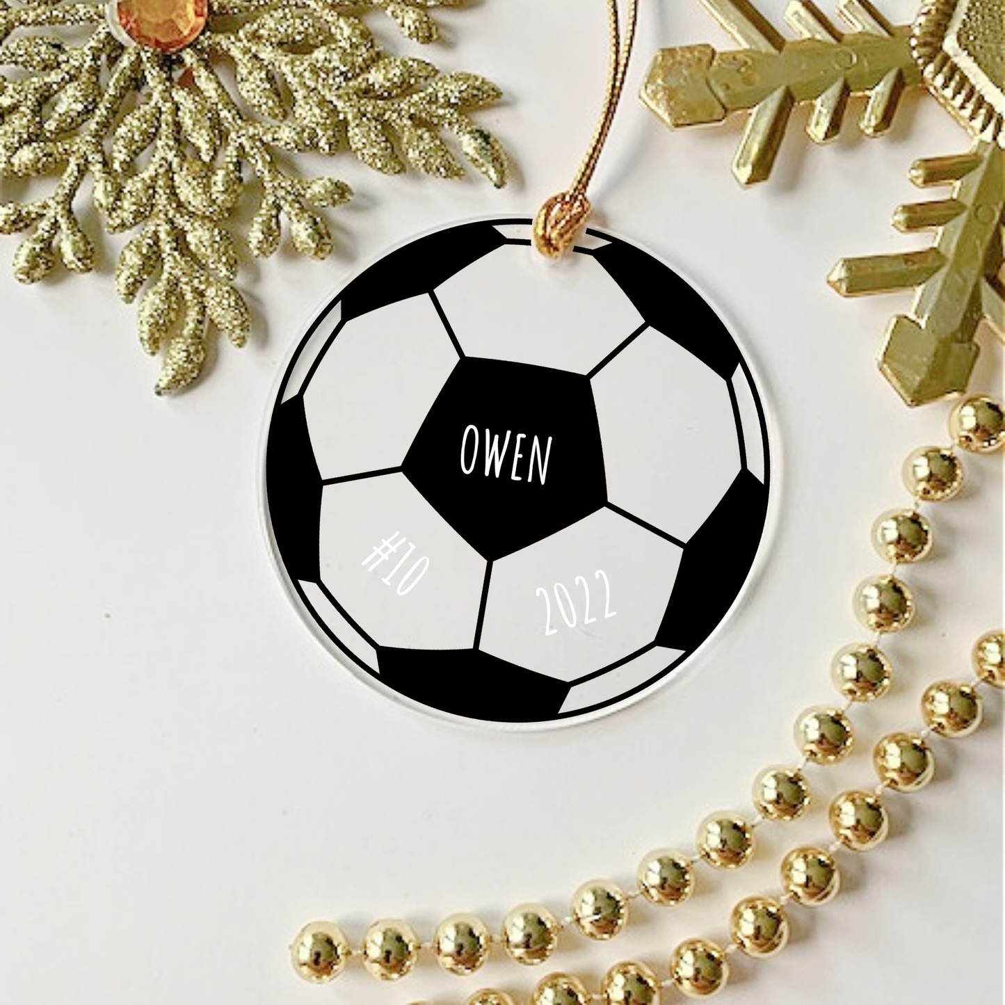 Soccer Ball Ornament with Personalized Engraved Name