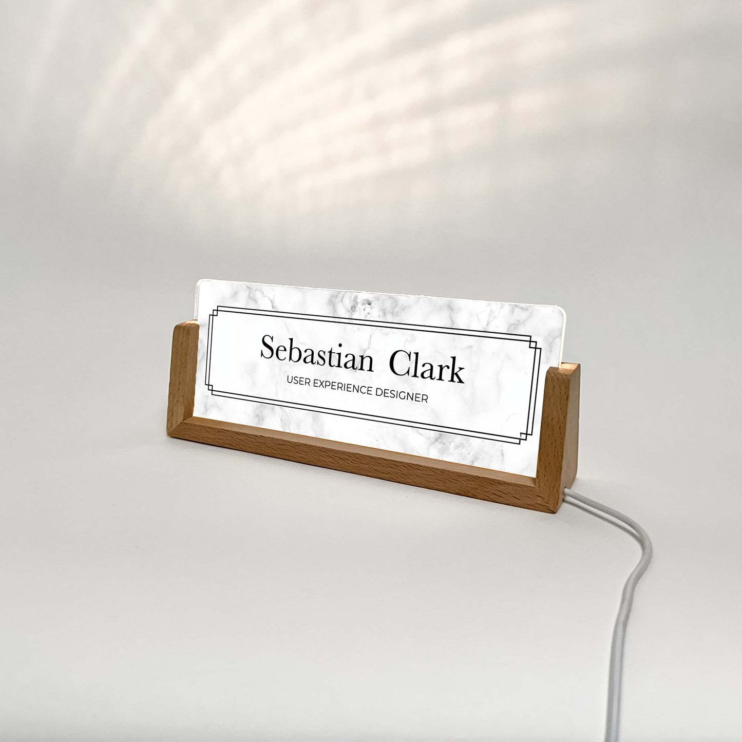 Personalized Marble Desk Name Plate With Wooden Base, Lighted LED Light Nameplate, Desk Accessories, Office Gifts for Boss Coworkers, New Job Gifts