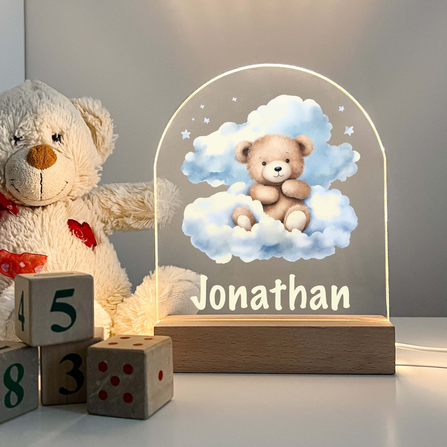 Personalized Cute Baby Bear with Clouds Night LED Lamp For Kids Room, Cute Baby Gift, Custom Girls Boys Night Light, Nursery Decor, Night Light Gift