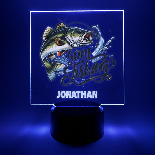 Gone Fishing Night Light, Personalized Free, LED Night Lamp, With Remote Control, Engraved Gift, 16 Colors, Fish Light Up Table Lamp