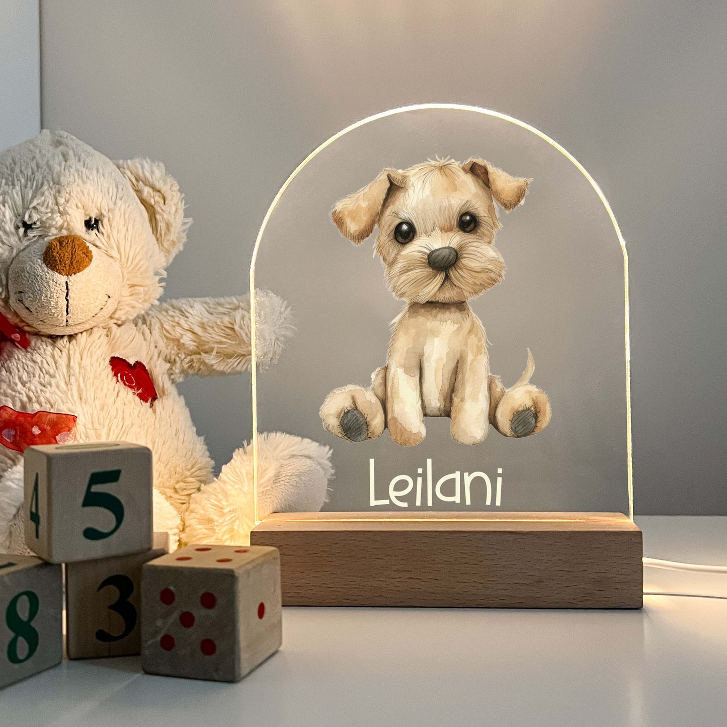 Personalized Custom Cute Puppy Dog Pup Night LED Lamp For Kids Room, Baby Gift, Girls Boys Night Light, Bedroom Decor, Night Light Gift