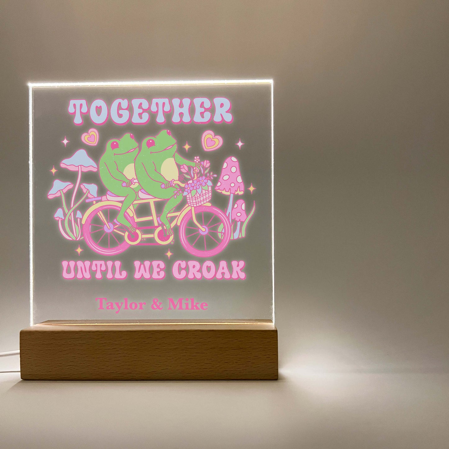 Personalized Love Together Frogs Wood Desk Stand Light Up LED Lamp,  Heart Valentines Gift,  Couples gift, Gift for Her, Anniversary Gift