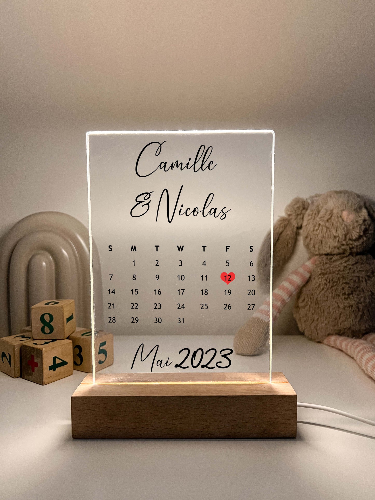 Custom Personalized Night Light Picture LED Light Stand Anniversary Wedding Couples Friends Family Calendar Date Month Memories Gifts