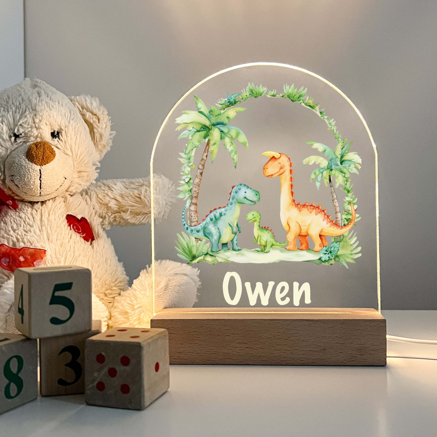 Personalized Custom Dinosaur T. Rex Dino Night LED Lamp For Kids Room, Baby Gift, Girls Boys Night Light, Bedroom Decor, Dinosaur Gifts