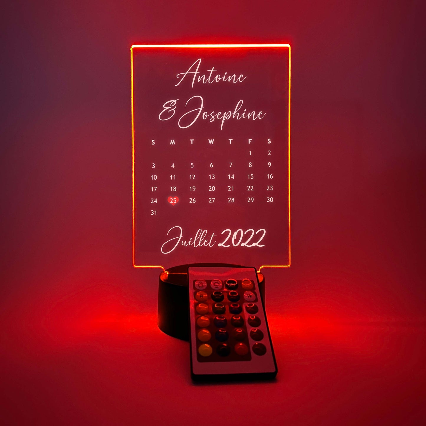 Personalized Anniversary Calendar Night Light LED Light Stand, 16 Colors,  Wedding Couples | Date, Month |Memories |Gifts