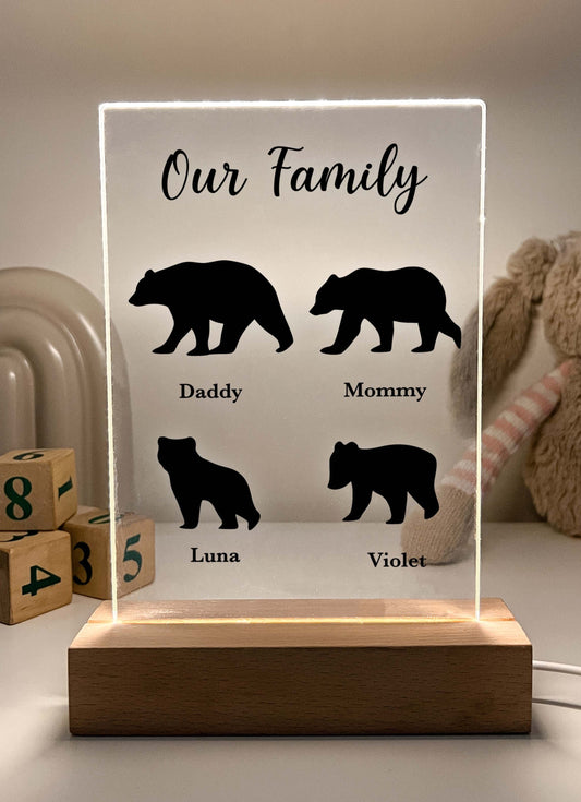 Family Bears LED Night Light Up Table Lamp with Wooden Desk, Gift for Parents & Grandparents, Family Keepsake Gift, Family Christmas Gifts