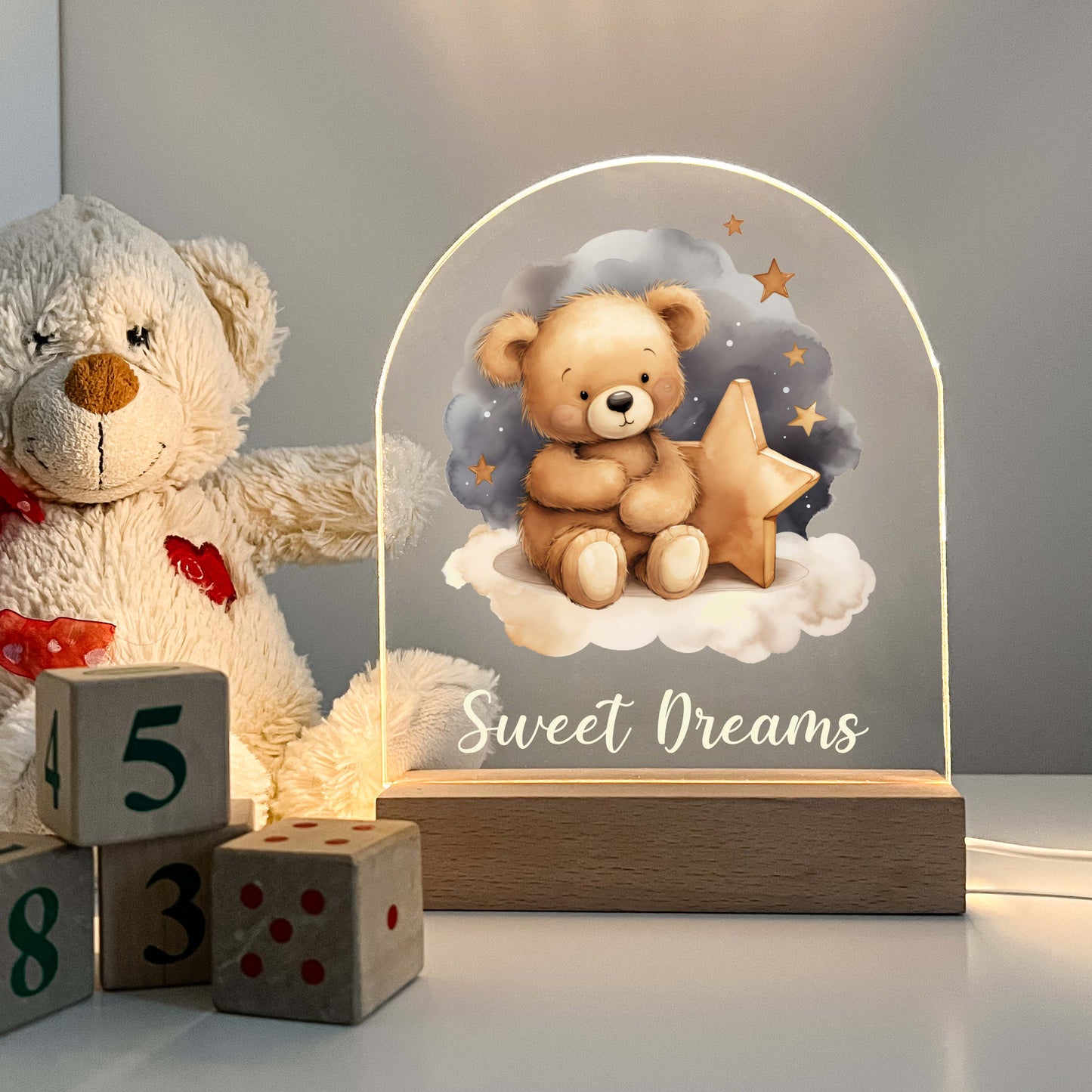 Personalized Sweet Dreams Teddy Bear Night Light Custom Engraved Name Lamp | Night Light Lamp | New Baby Gift | Nursery Gift | Bedroom Decor