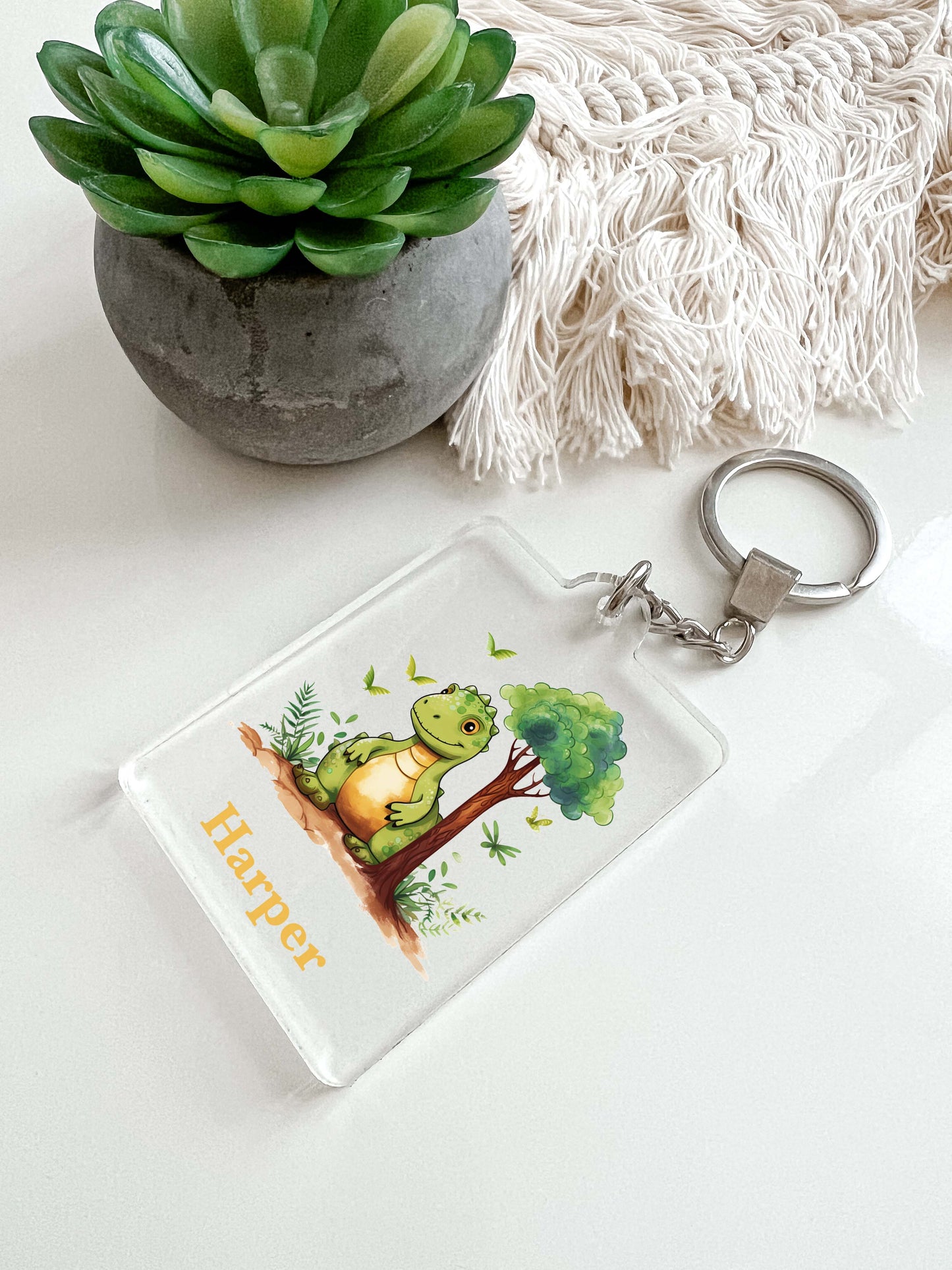 Dinosaur Keychain UV Printed With Your Name Key Chain Ring Keychains Personalized Free Name Family Kids Friends, Luggage Tag, Backpack, Gift