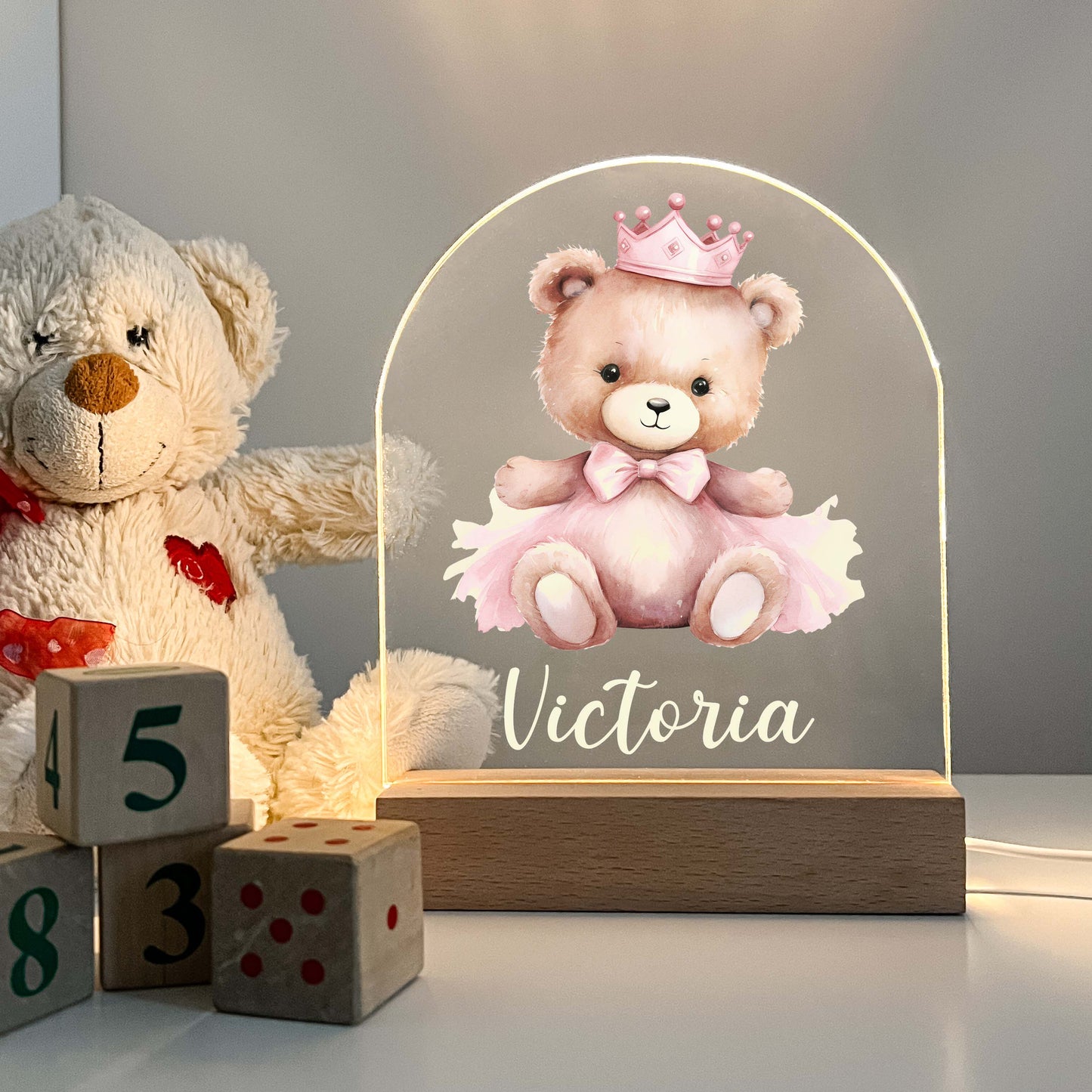 Personalized Cute Baby Bear with Princess Outfit Night LED Lamp For Kids Room, Cute Baby Gift, Custom Girls Boys Night Light, Nursery Decor, Night Light Gift