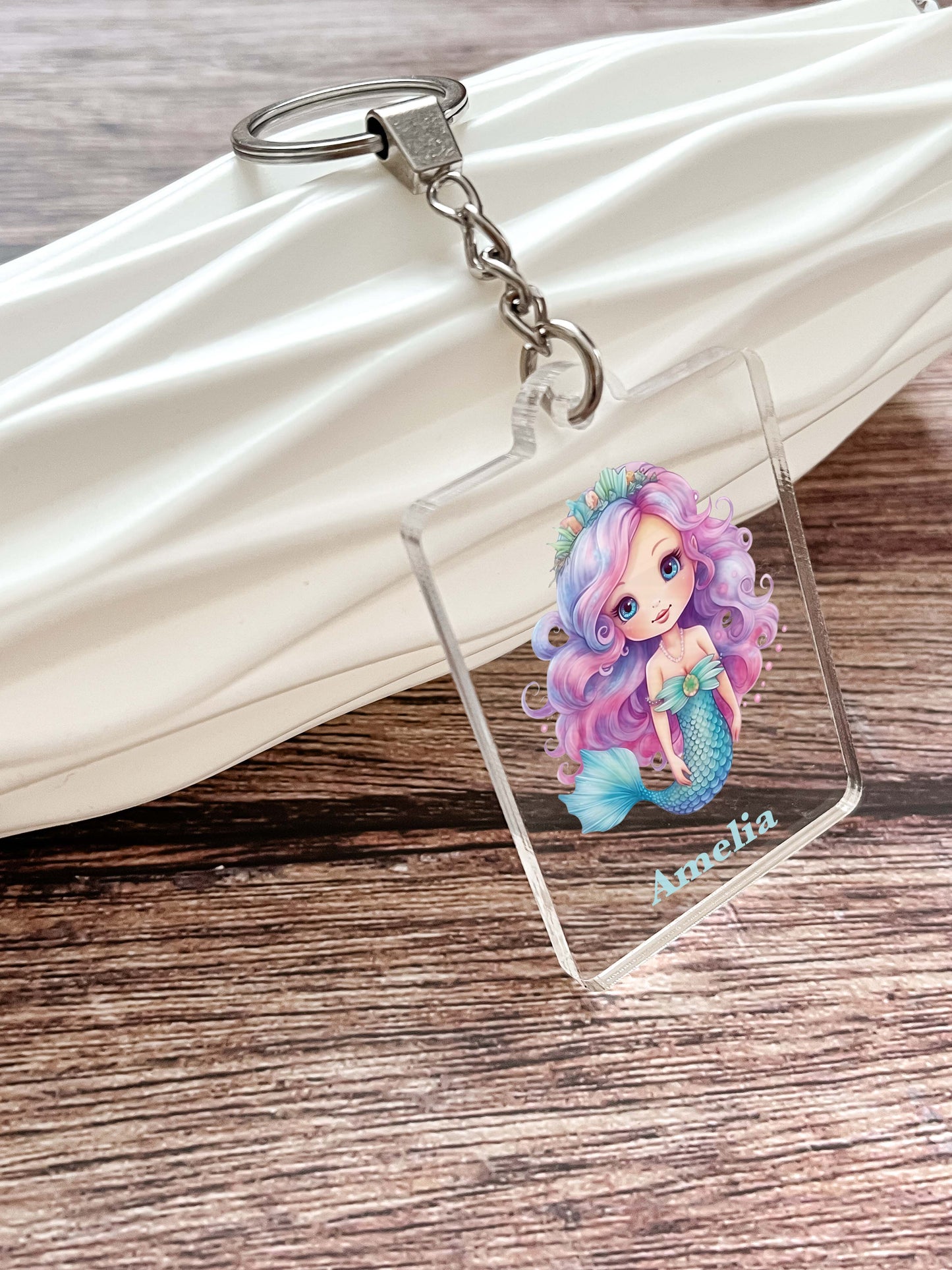 Mermaid Under the Sea Keychain Personalized Free With Your Name, Key Chain Ring Keychains Family Kids Friends, Luggage Tag, Backpack, Gift