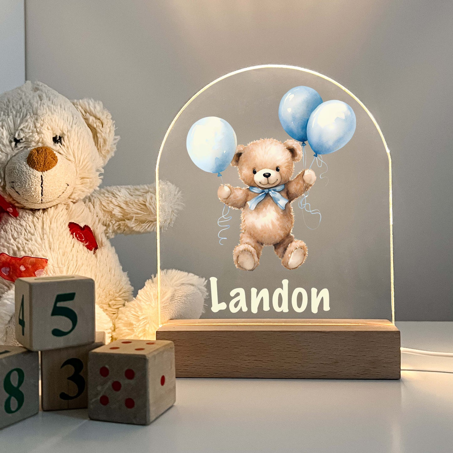 Personalized Cute Baby Bear with Balloons Night LED Lamp For Kids Room, Cute Baby Gift, Custom Girls Boys Night Light, Nursery Decor, Night Light Gift