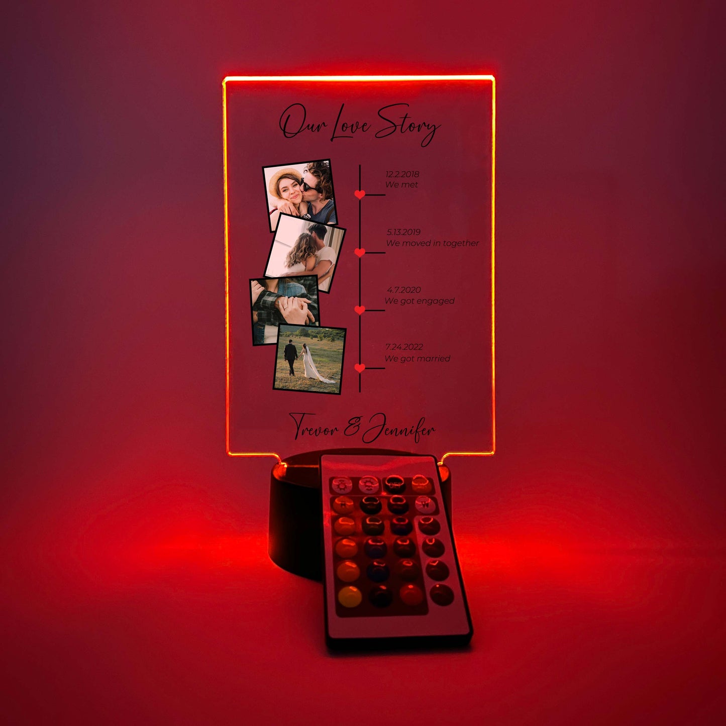 Our Love Story Personalized Photo Stand Light LED Lamp, 16 Colors