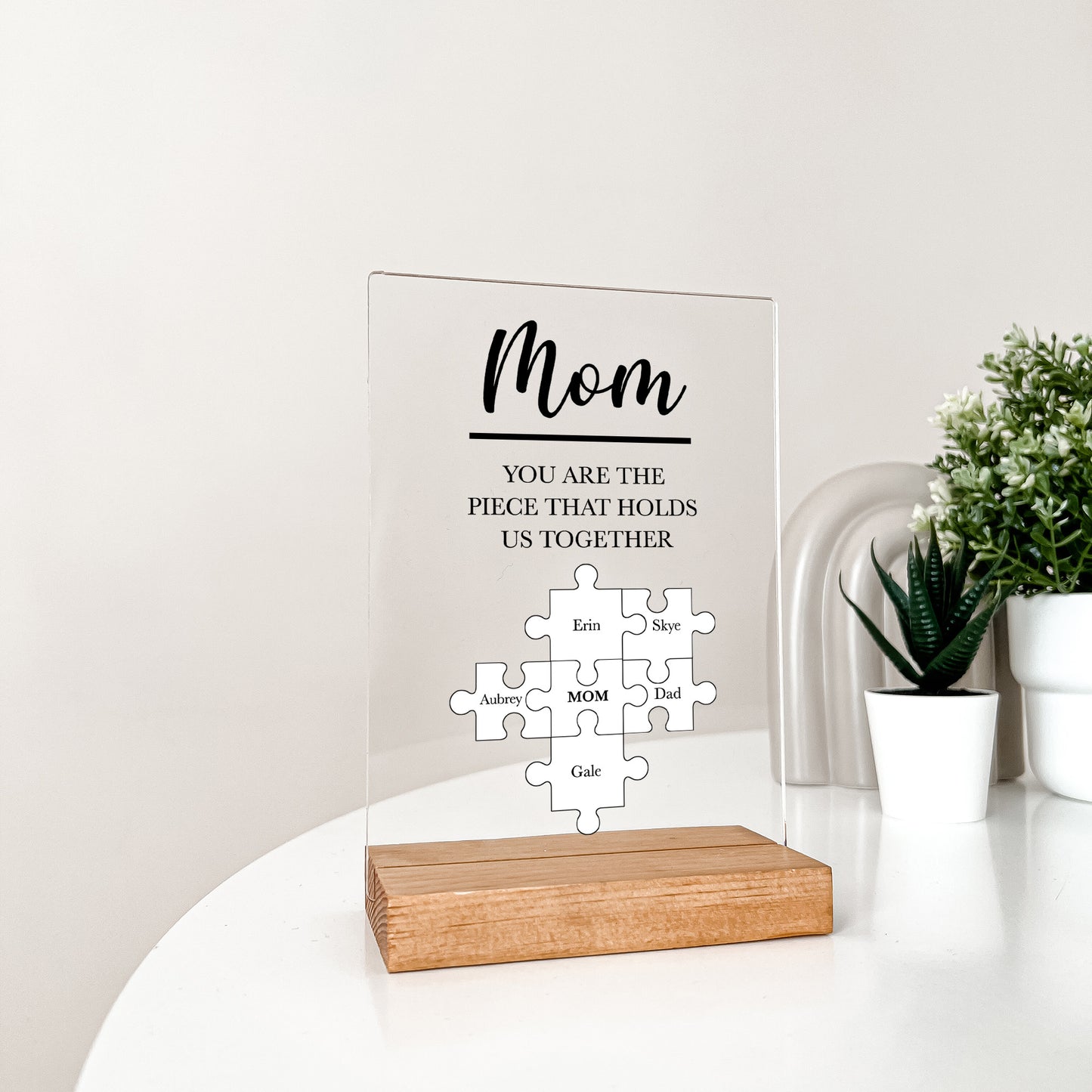 Personalized Custom Wood Stand  Gifts For Mom Puzzle Piece You are the piece that holds us together & Children's Name