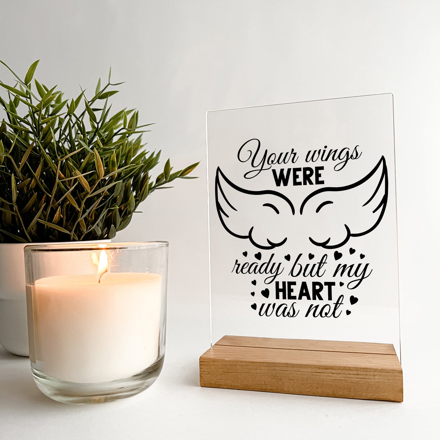 In memory Wood Stand Plaque In Loving Memory RIP Forever Present in Our Hearts Condolence Remembrance Loss Sympathy Memorial Gift, Wings/ Angel