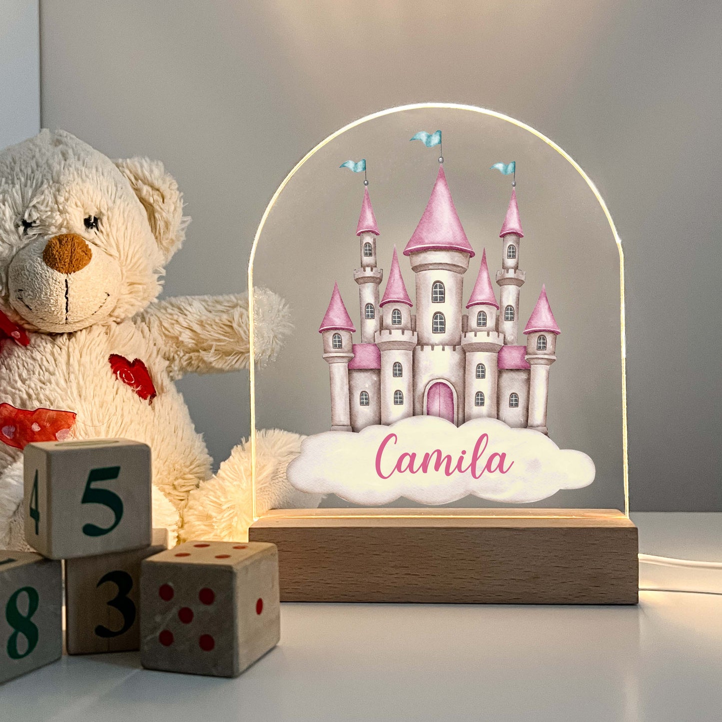 Custom Personalized LED Night Light Up Table Desk Lamp Stand Girl Fairy Princess Castle Room Décor, Girls Night Light, Princess Themed Gift