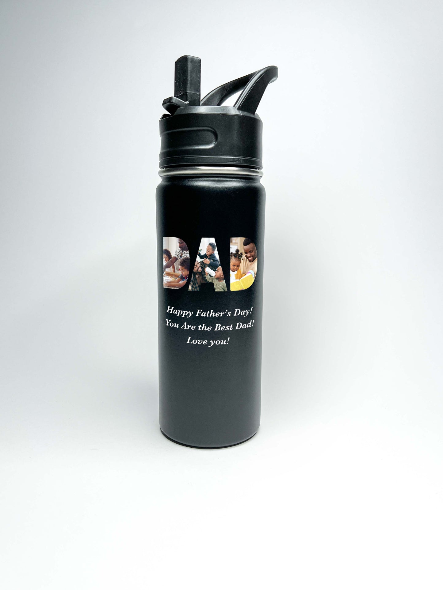 Sports Water Bottle 18/32 oz Stainless Steel Insulated Flasks, Dad photo gift, Keeps Cold, Personalized World's Greatest Father, Dad Daddy, Fathers Day Gift