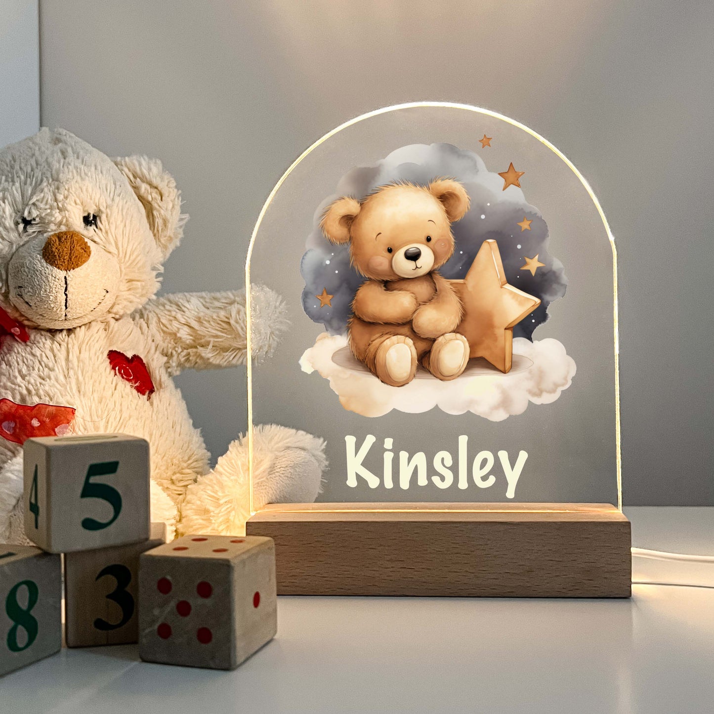 Personalized Teddy Bear Bedtime Book Story Night LED Lamp For Kids Room Baby Nursery Gift, Girls Boys Night Light, Bedroom Decor