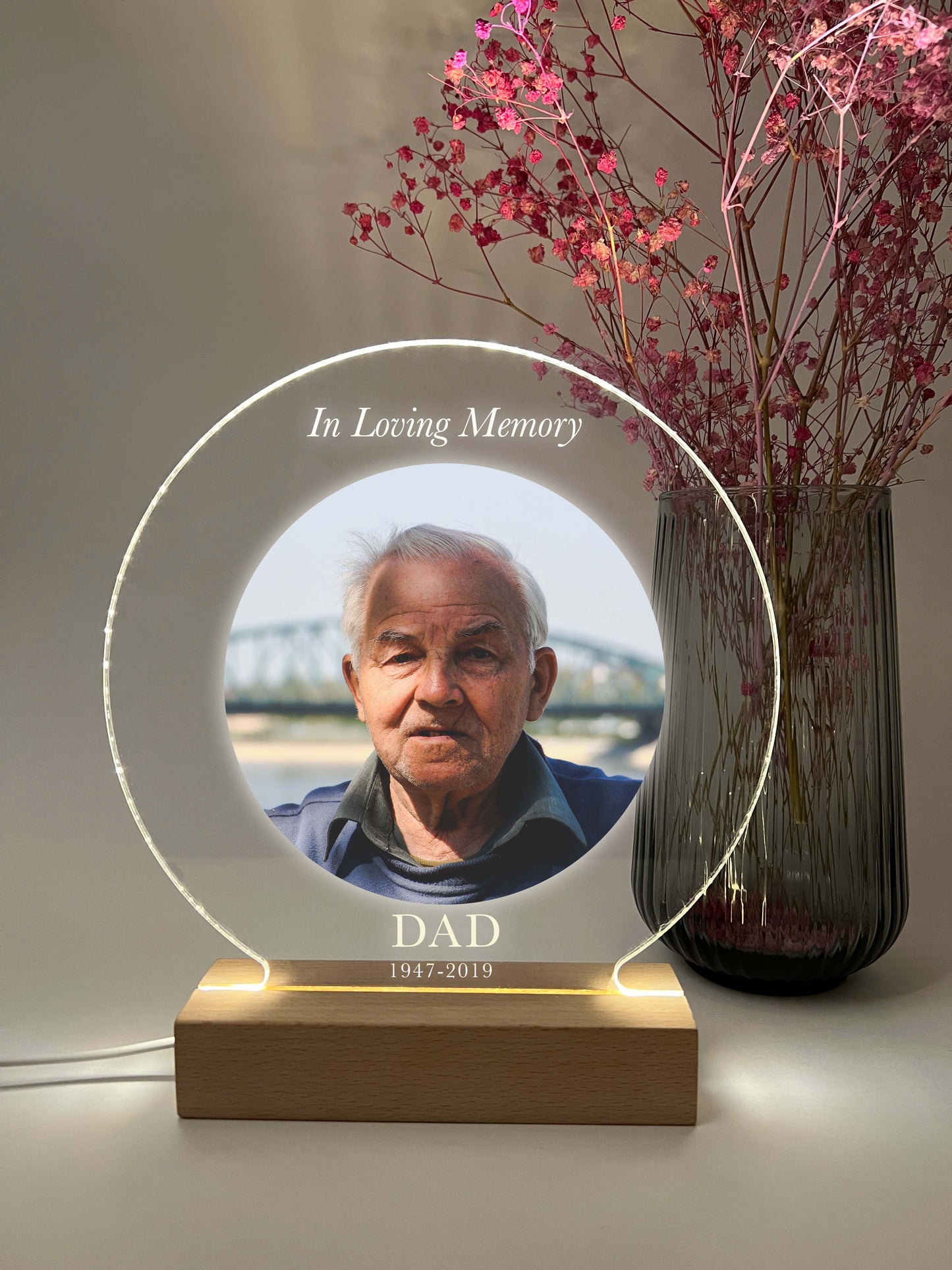 Custom Personalized Photo LED Wood Stand Room Night Light Up Table Lamp In Loving Memory Condolence Remembrance Loss Sympathy Memorial Gift