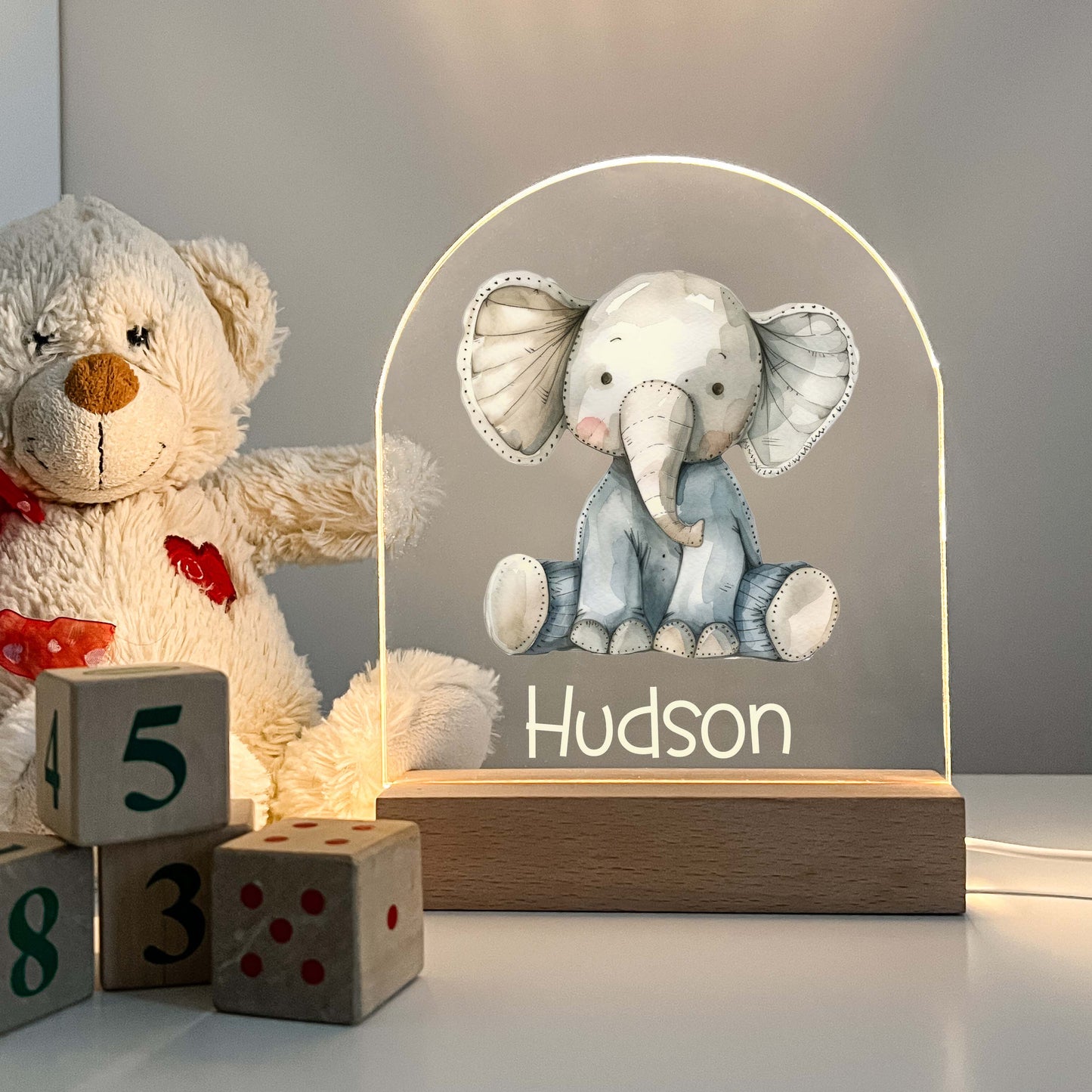 Personalized Cute Baby Elephant Night LED Lamp For Kids Room, Cute Baby Gift, Custom Girls Boys Night Light, Nursery Decor, Night Light Gift