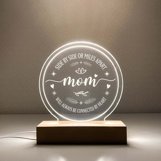 Parents Moving Away Gift, Side By Side or Miles Apart,  Night Light LED, Wooden Base