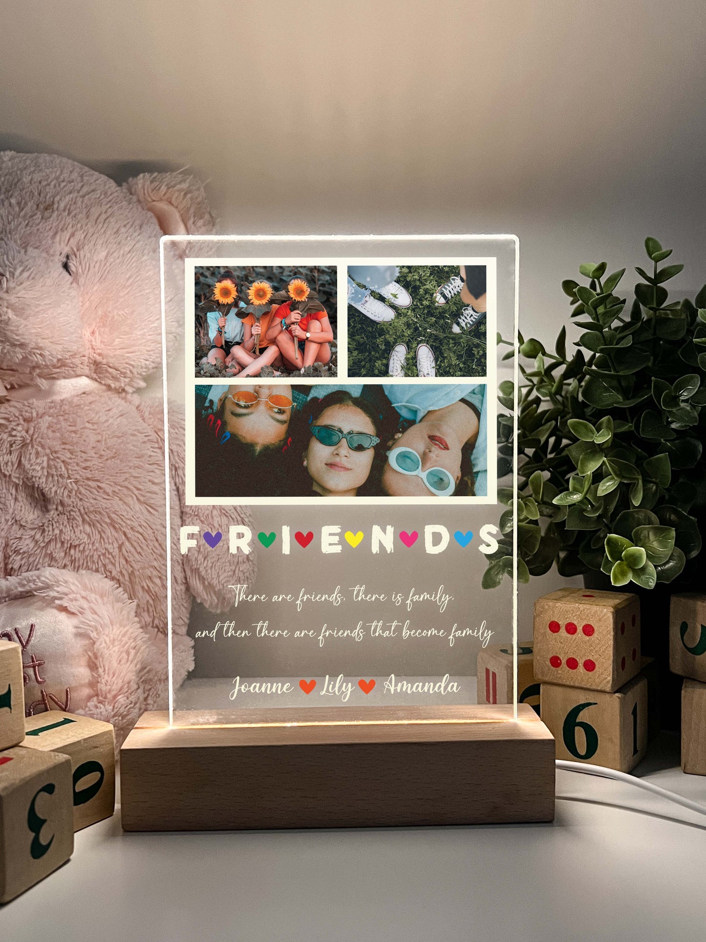 Custom Photo Picture Personalized LED Night Light Up with Wooden Base, Best Friends,  Besties Photo Gifts, Photo Gifts, Family,  Birthday Gift for Friend