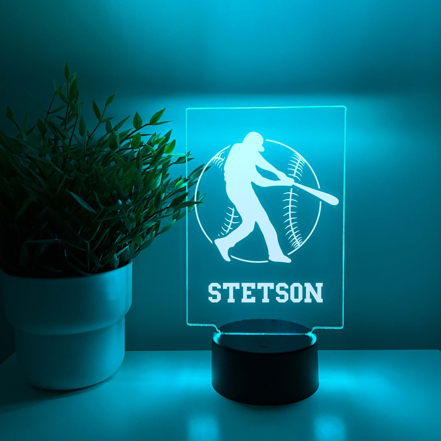 Custom Personalized LED 16 Colors Night Light Up Lamp Sports Baseball Player Fan Team Décor Gift, Sports Bedroom, Game Room, Remote Included