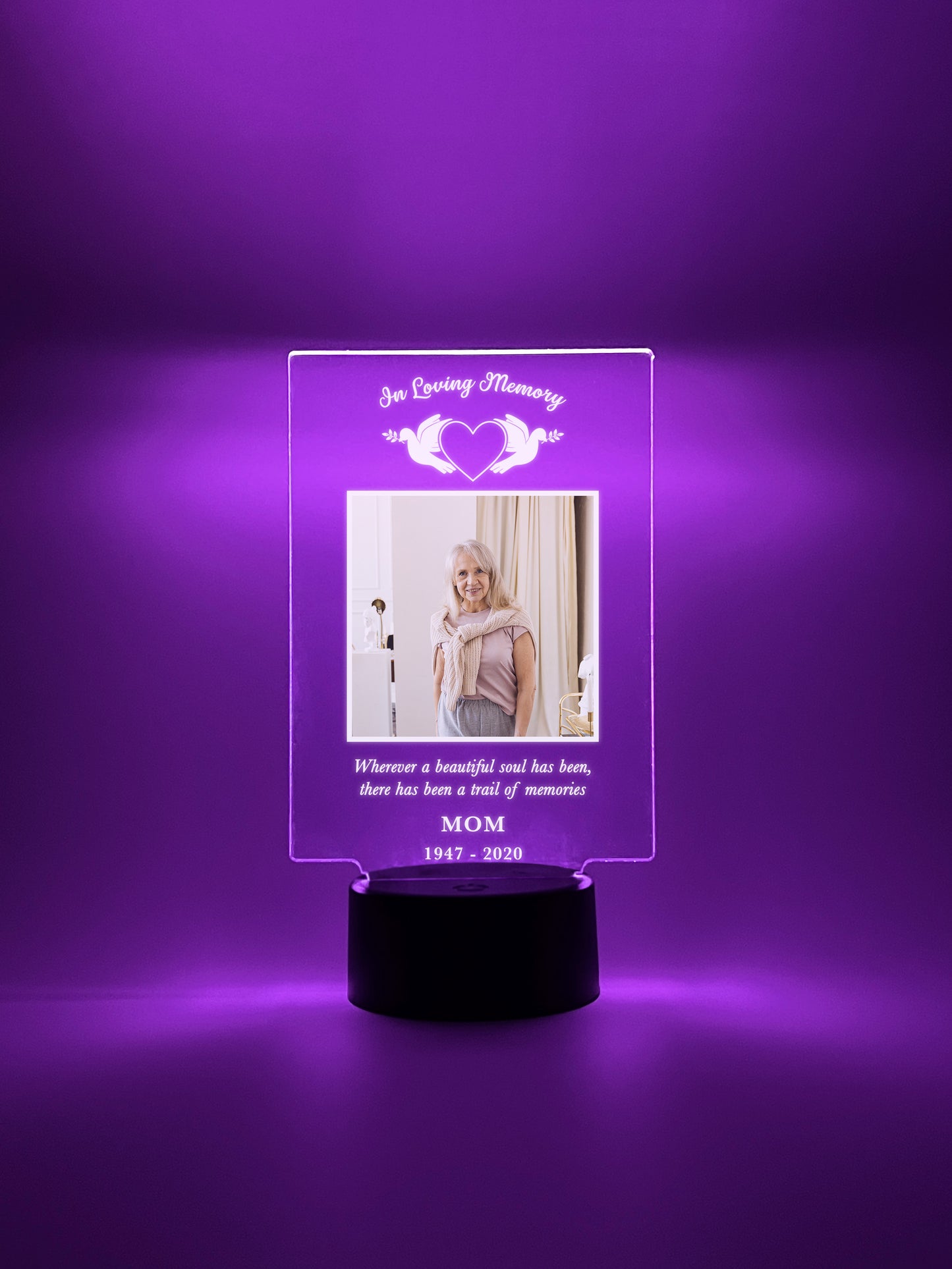 Personalized Unique Sympathy Gifts LED light, 16 COlors For Loss Custom In Loving Memory Loved One Light Up Picture Frame Photo & Text Memorial Plaque Night Lamp