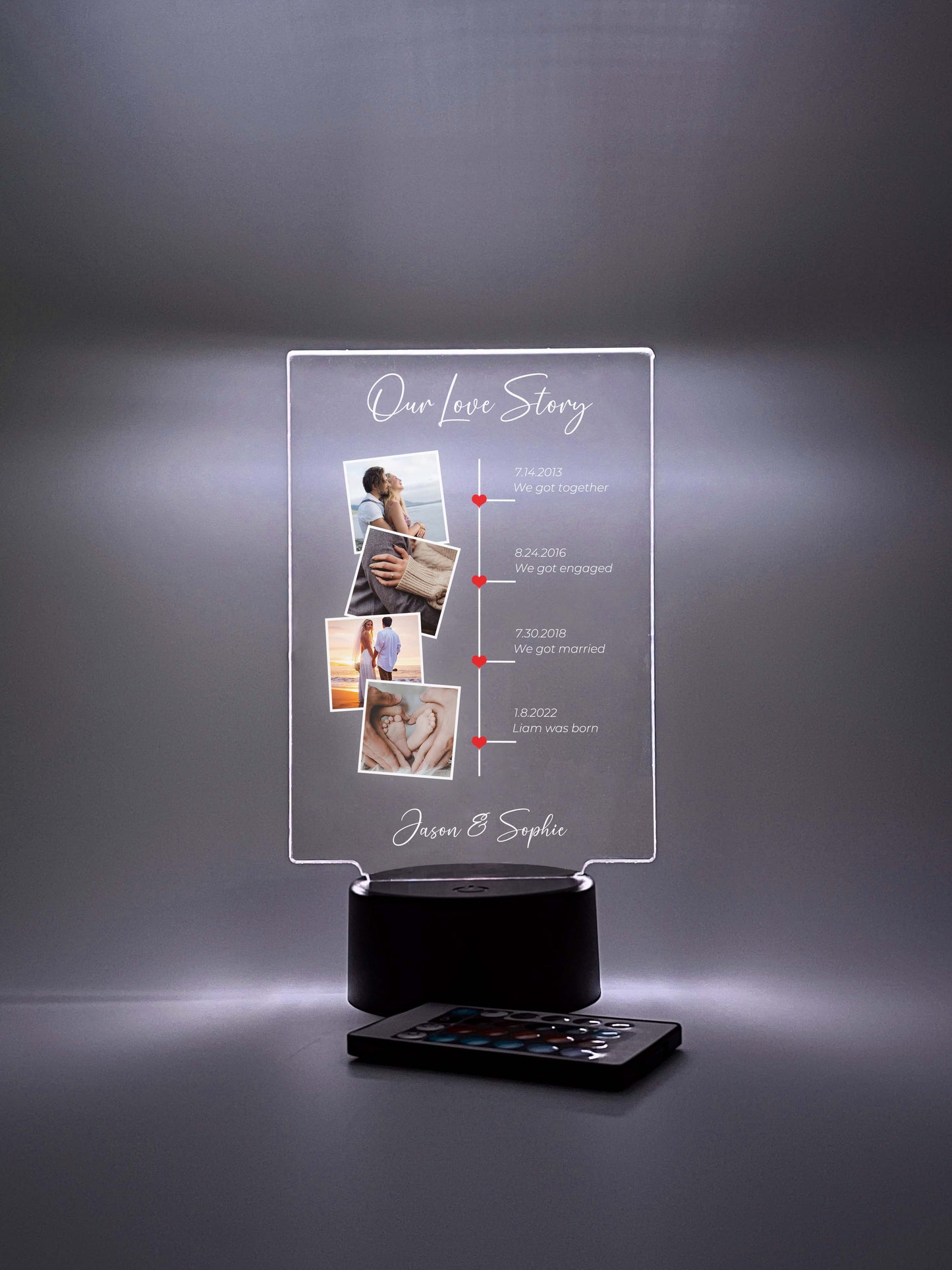 Our Love Story Personalized Photo Stand Light LED Lamp, 16 Colors