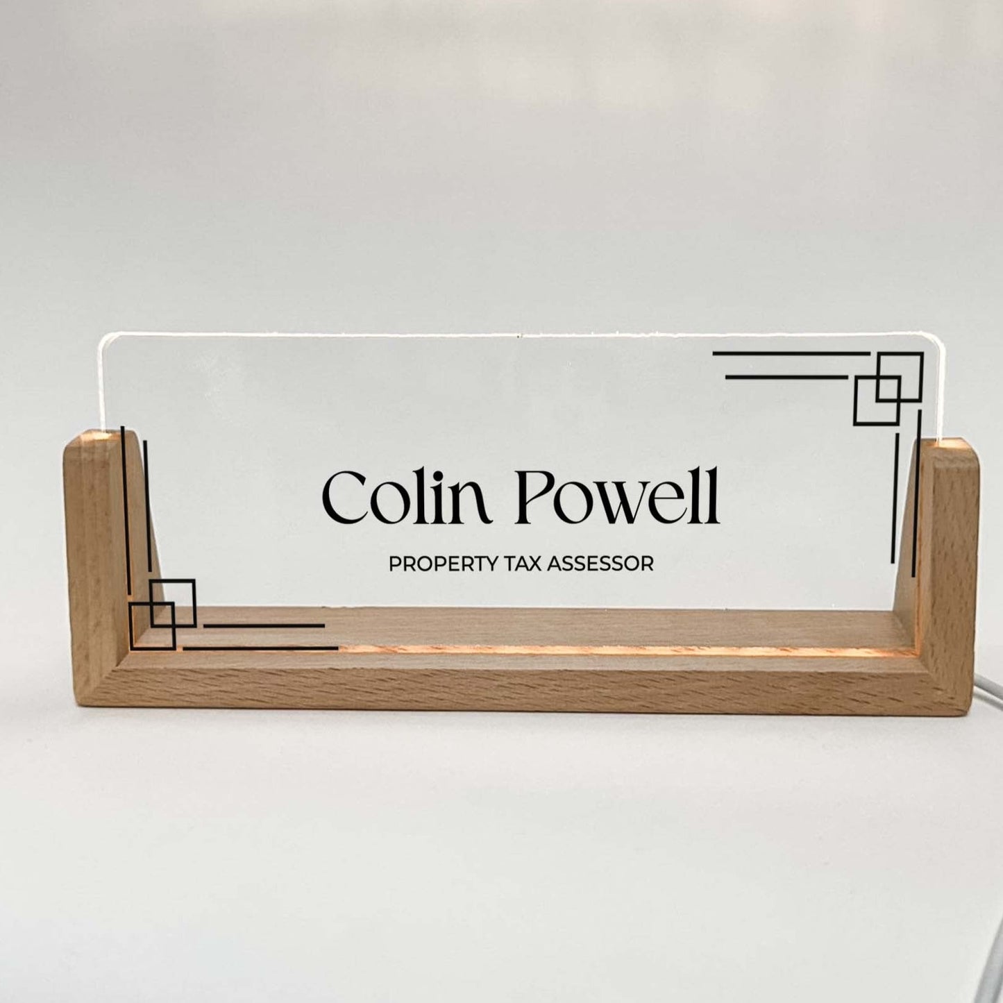 Personalized Desk Name Plate With Wooden Base, Lighted LED Light Nameplate, Desk Accessories, Office Gifts for Boss Coworkers, New Job Gifts