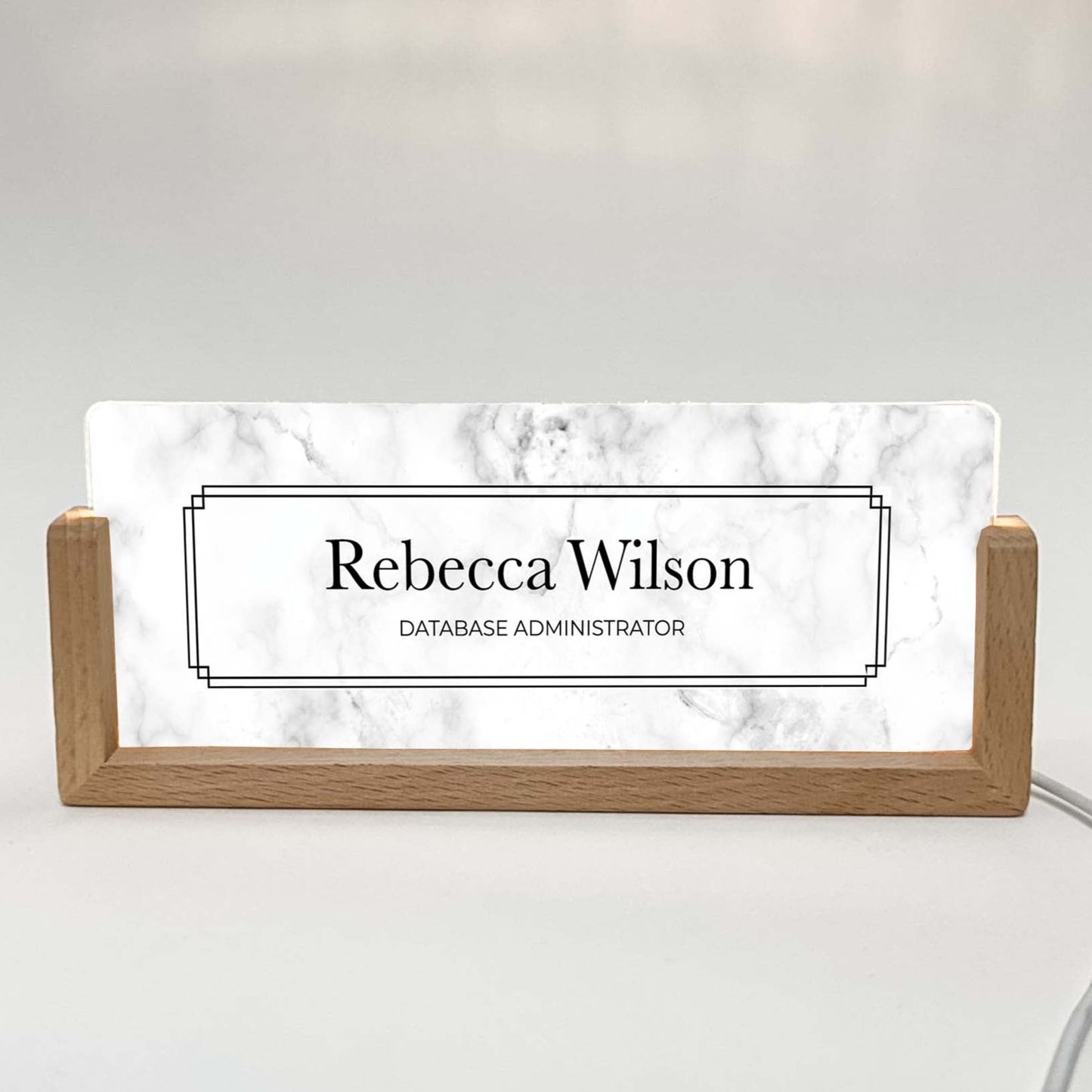 Personalized Marble Desk Name Plate With Wooden Base, Lighted LED Light Nameplate, Desk Accessories, Office Gifts for Boss Coworkers, New Job Gifts