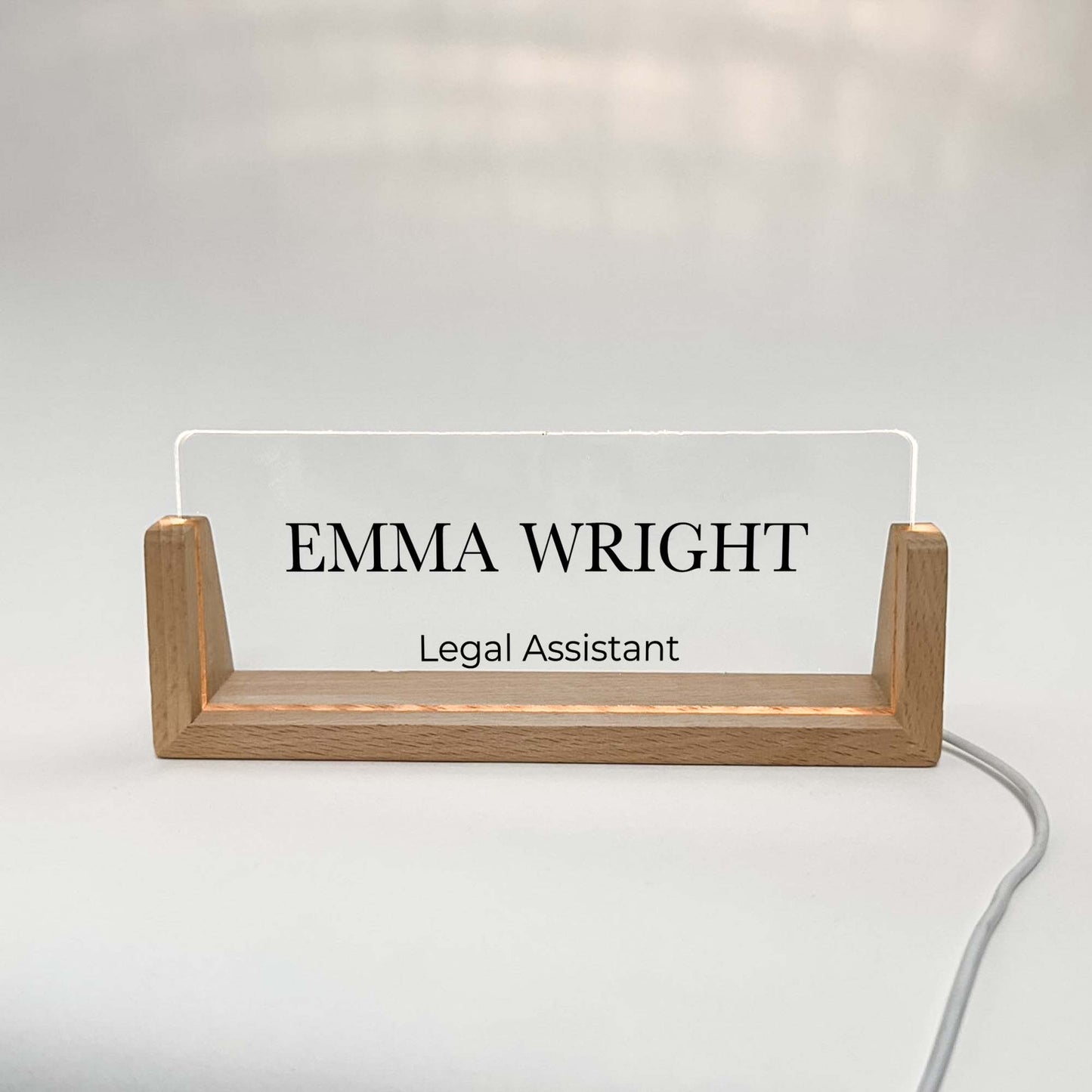 Personalized Desk Name Plate With Wooden Base Regular font, Lighted LED Light Nameplate, Desk Accessories, Office Gifts for Boss Coworkers, New Job Gifts