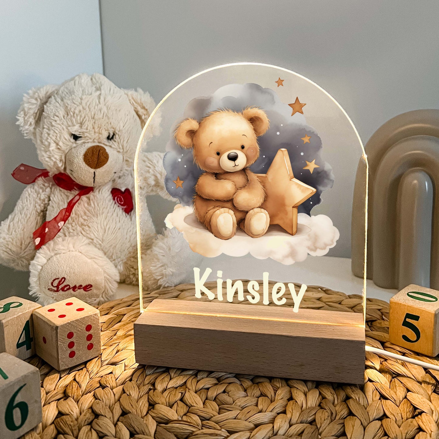 Personalized Teddy Bear Bedtime Book Story Night LED Lamp For Kids Room Baby Nursery Gift, Girls Boys Night Light, Bedroom Decor