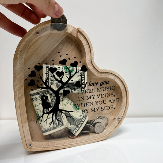 Personalized Wooden Keepsake Box, Family Tree Couple Love, Memory Collection Box, Money Bank, Valentines Day Gift for Her, I Love You Gift, Heart box