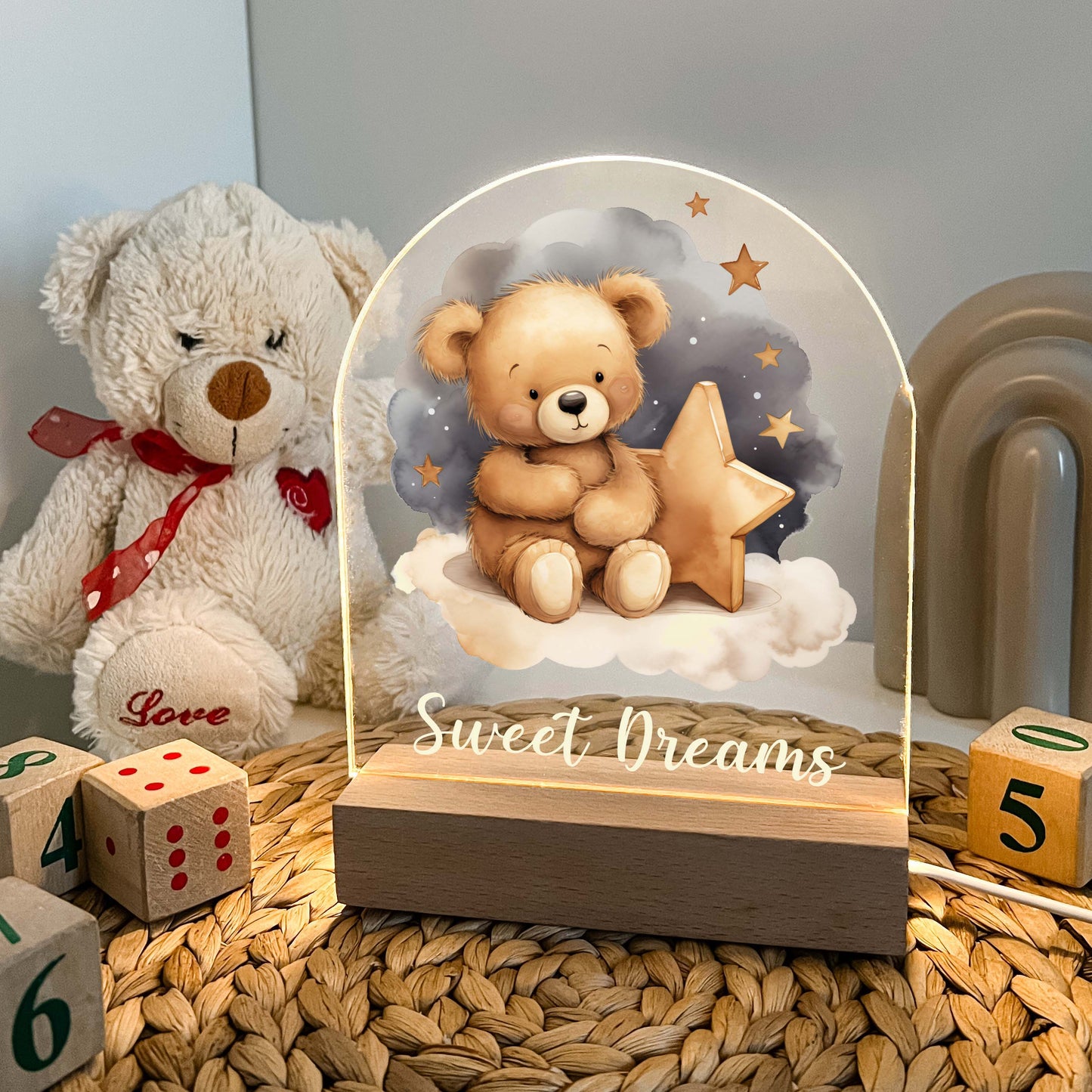 Personalized Sweet Dreams Teddy Bear Night Light Custom Engraved Name Lamp | Night Light Lamp | New Baby Gift | Nursery Gift | Bedroom Decor