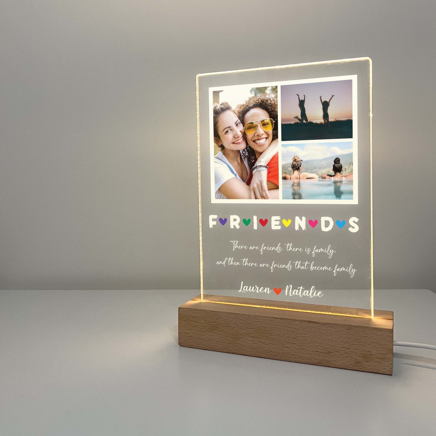 Custom Photo Picture Personalized LED Night Light Up with Wooden Base, Best Friends,  Besties Photo Gifts, Photo Gifts, Family,  Birthday Gift for Friend