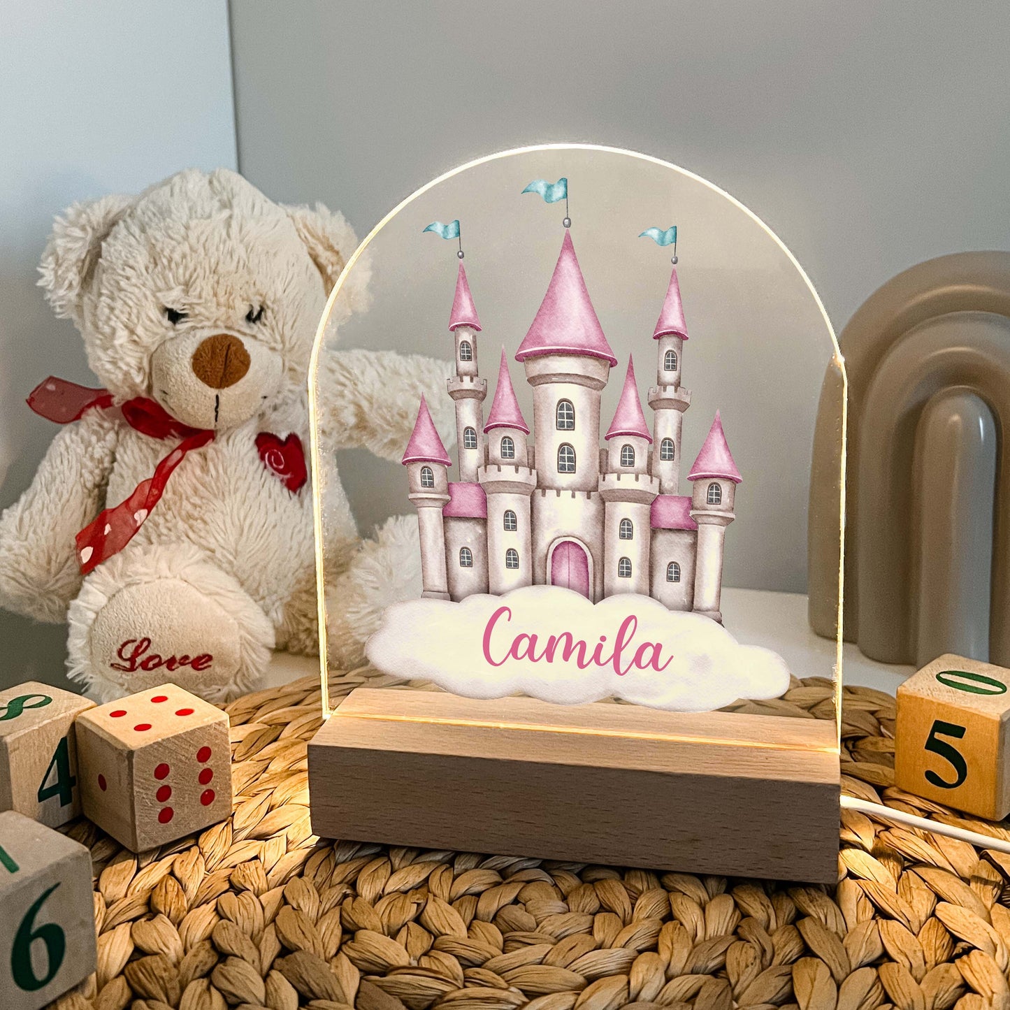 Custom Personalized LED Night Light Up Table Desk Lamp Stand Girl Fairy Princess Castle Room Décor, Girls Night Light, Princess Themed Gift