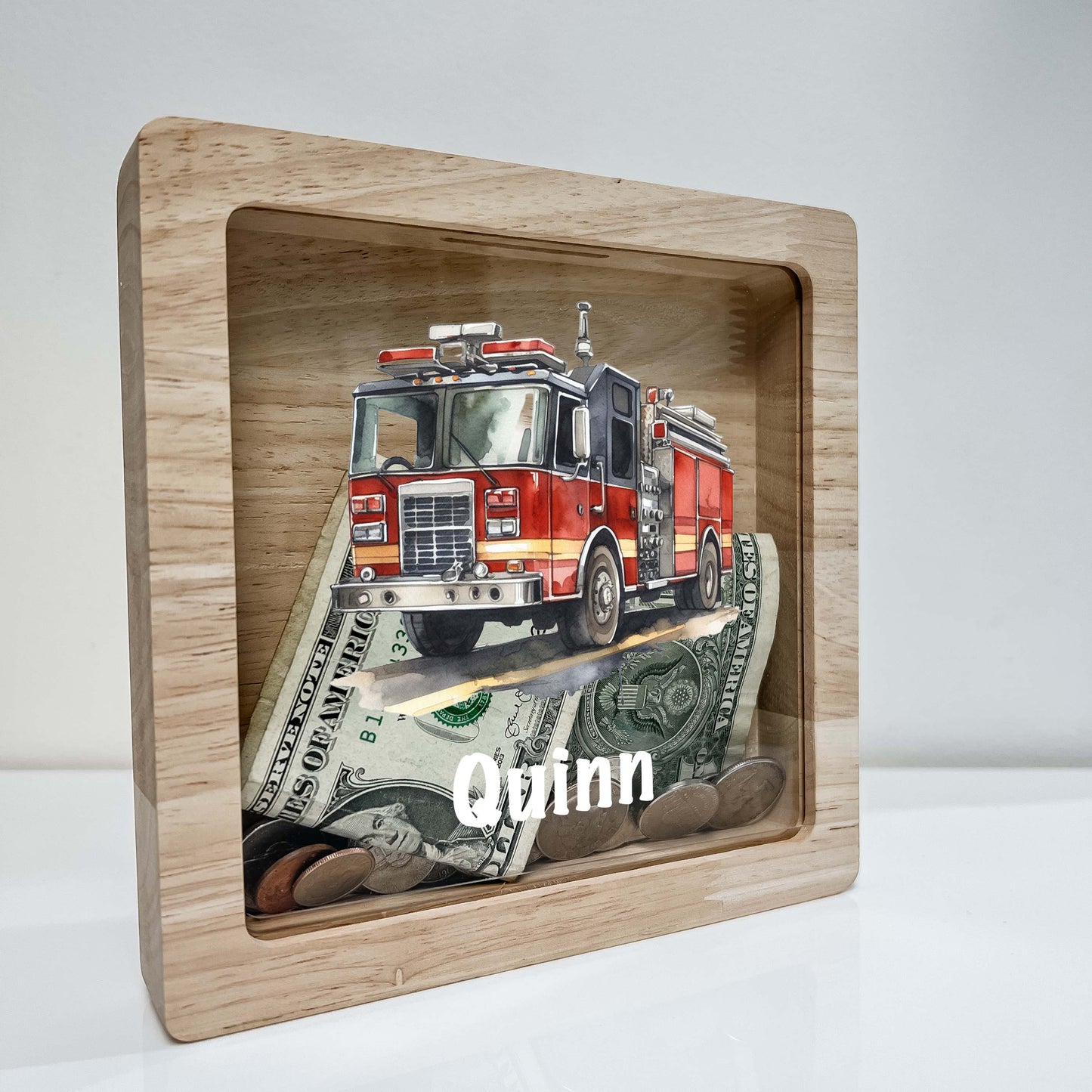 Personalized Savings Piggy Bank Fire Engine Truck Boys Custom Name Money Box Firefighter Room | Fire truck decor for boys | Fire truck gifts