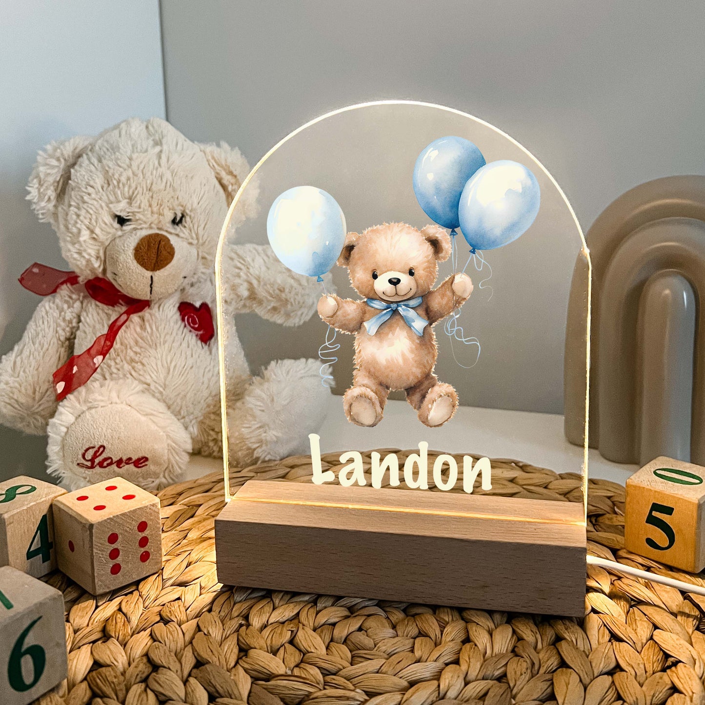 Personalized Cute Baby Bear with Balloons Night LED Lamp For Kids Room, Cute Baby Gift, Custom Girls Boys Night Light, Nursery Decor, Night Light Gift