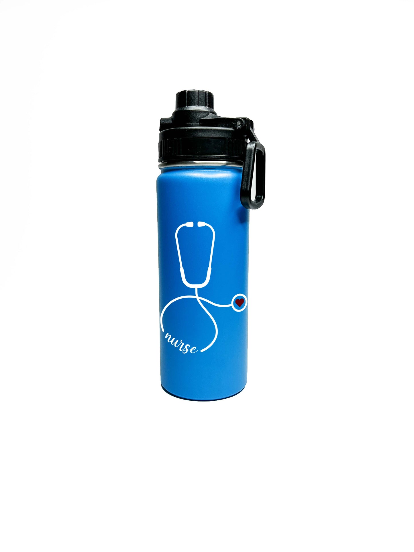 Doctor or Nurse Sports Water Bottle 18/32 oz Stainless Steel Insulated Flasks, Custom Water Bottle, Name Bottle, Stethoscope Keeps Cold 24 Hrs