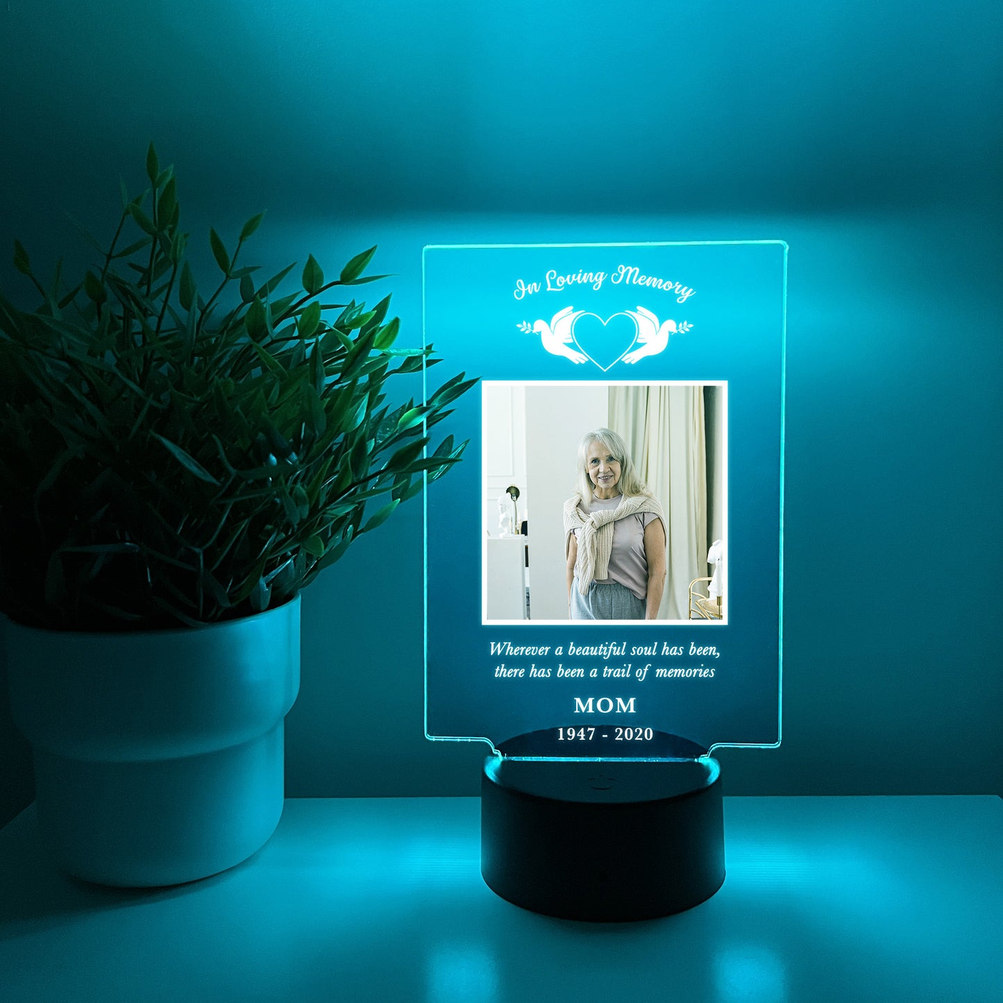 Personalized Unique Sympathy Gifts LED light, 16 COlors For Loss Custom In Loving Memory Loved One Light Up Picture Frame Photo & Text Memorial Plaque Night Lamp