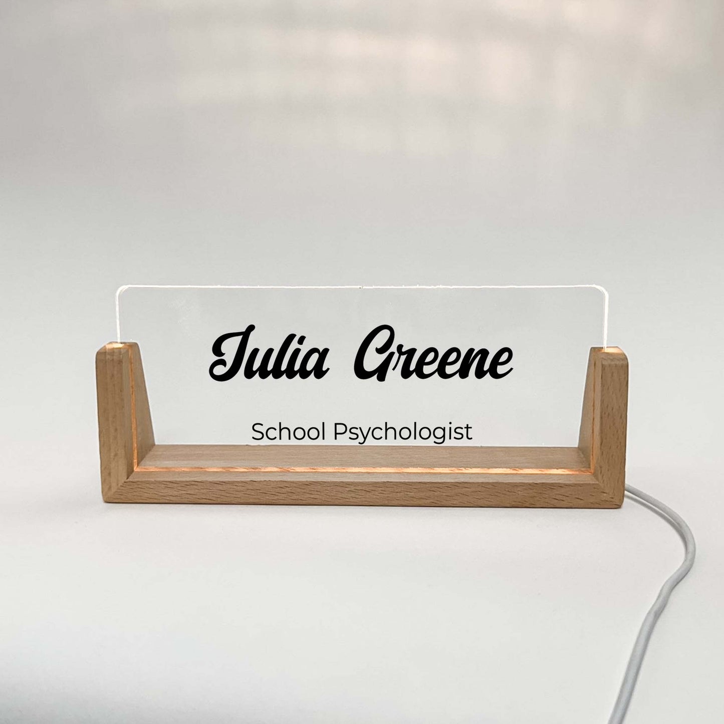 Personalized Desk Name Plate With Wooden Base cursive font, Lighted LED Light Nameplate, Desk Accessories, Office Gifts for Boss Coworkers, New Job Gifts