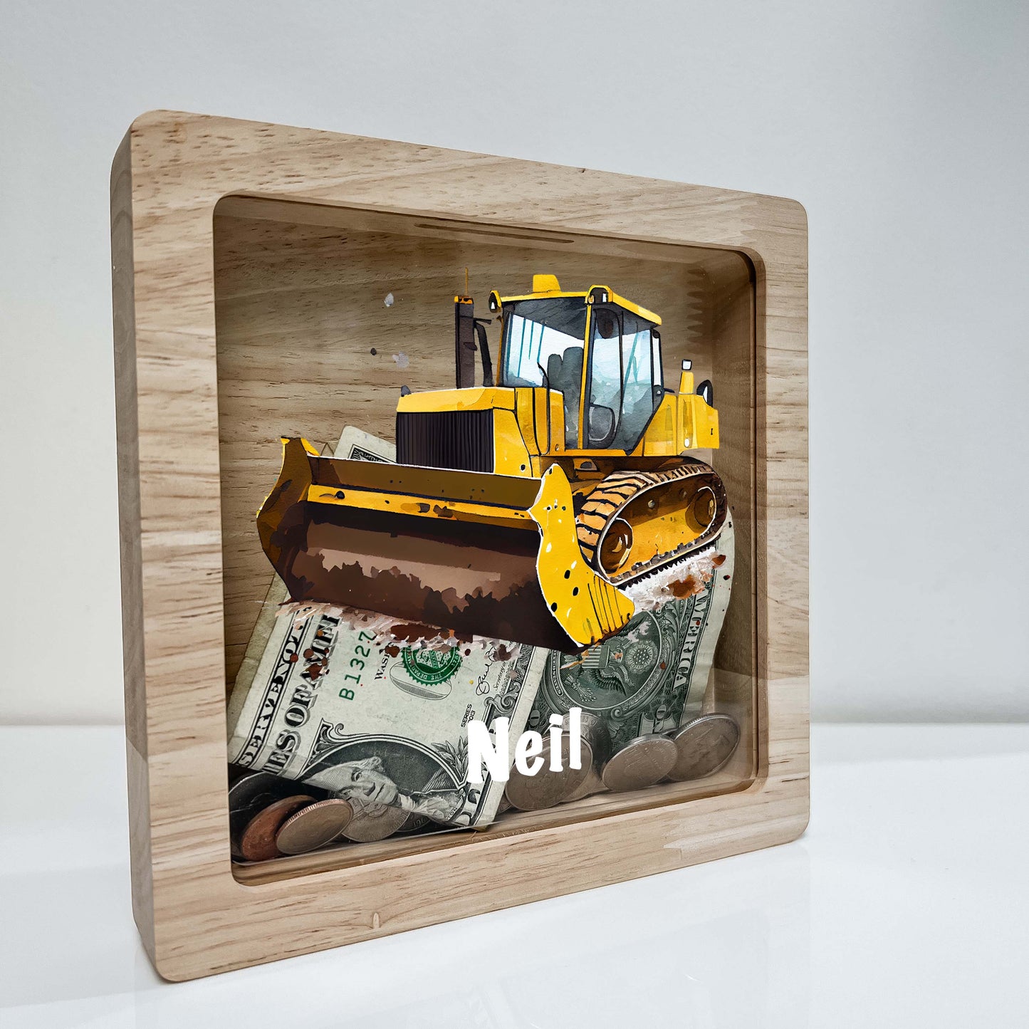 Personalized Savings Piggy Bank Dozer Custom Name Money Box Construction Truck Bulldozer Builder Heavy Equipment Themed Toddler Boys Gift