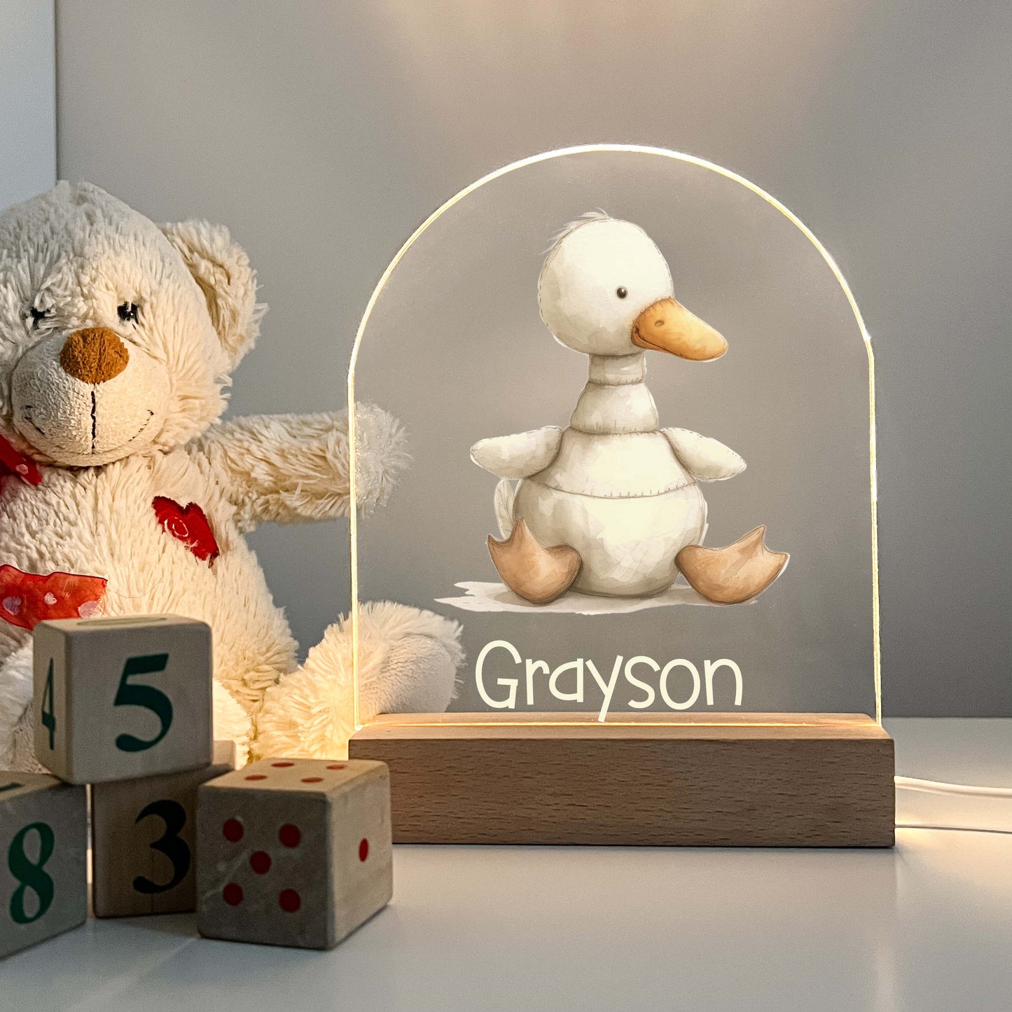 Personalized Cute Baby Duck Night LED Lamp For Kids Room, Cute Baby Gift, Custom Girls Boys Night Light, Nursery Decor, Night Light Gift