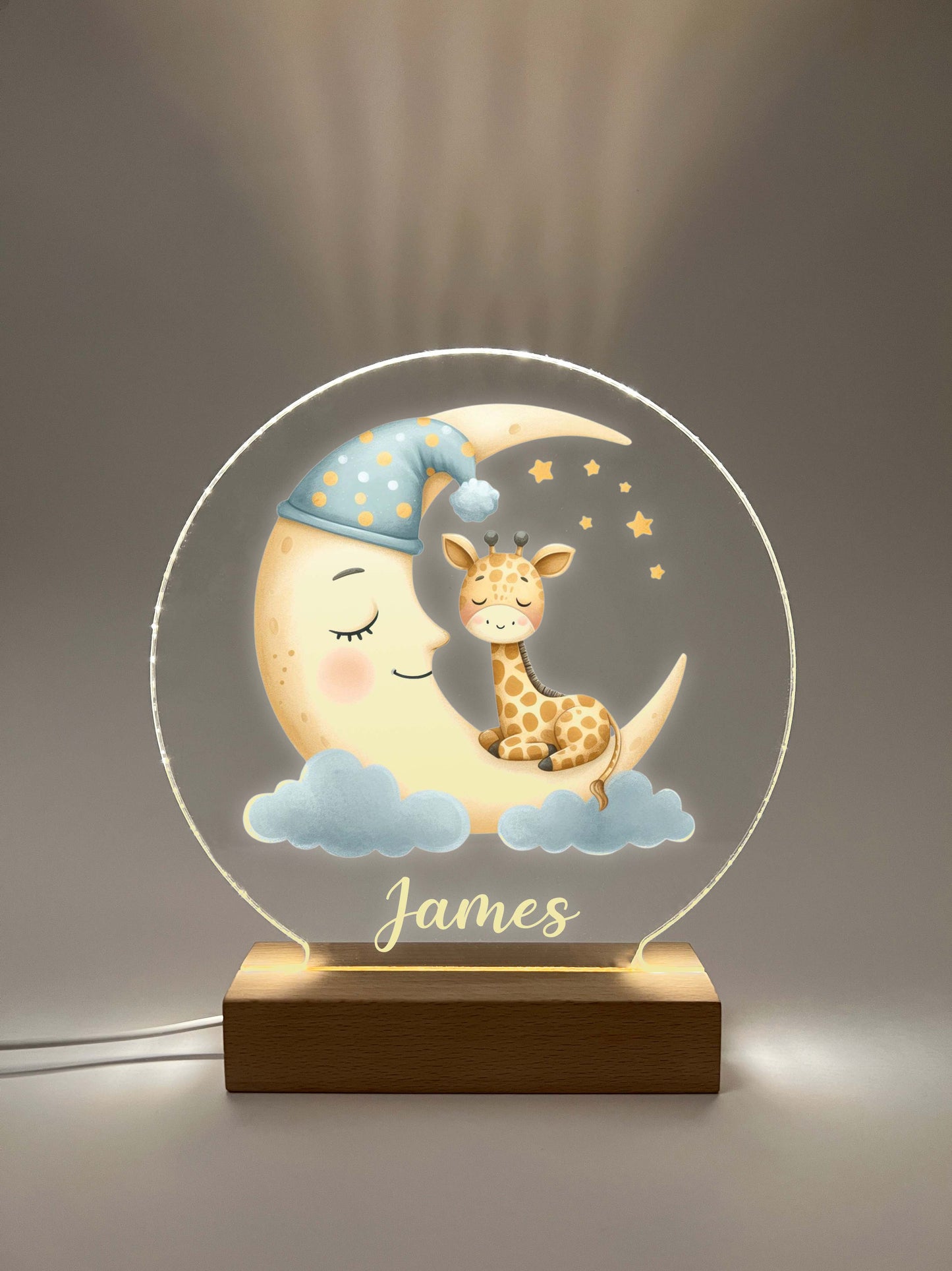 Personalized Cute Baby Giraffe and Moon Night LED Lamp For Kids Room, Cute Baby Gift, Custom Girls Boys Night Light, Nursery Decor, Night Light Gift,