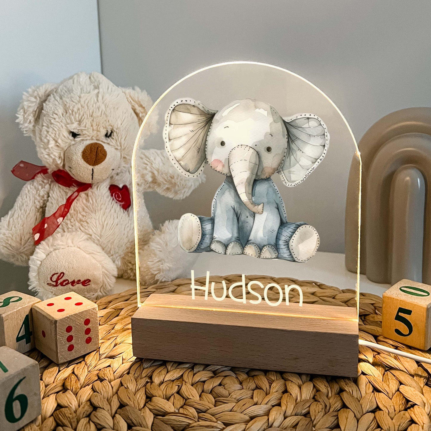 Personalized Cute Baby Elephant Night LED Lamp For Kids Room, Cute Baby Gift, Custom Girls Boys Night Light, Nursery Decor, Night Light Gift