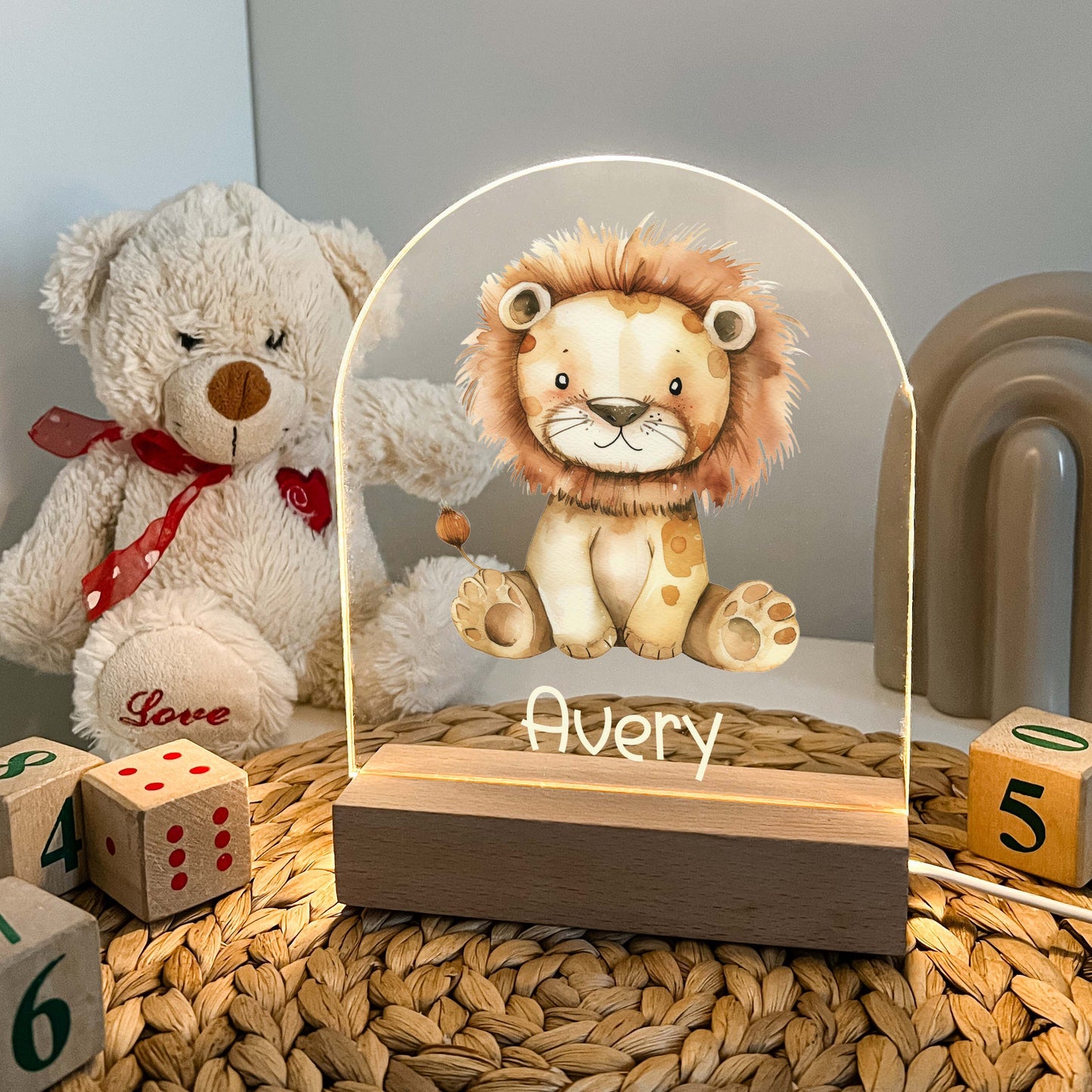 Personalized Custom Cute Lion Night LED Lamp For Kids Room, Baby Gift, Girls Boys Night Light, Bedroom Nursery Decor, Night Light Gift