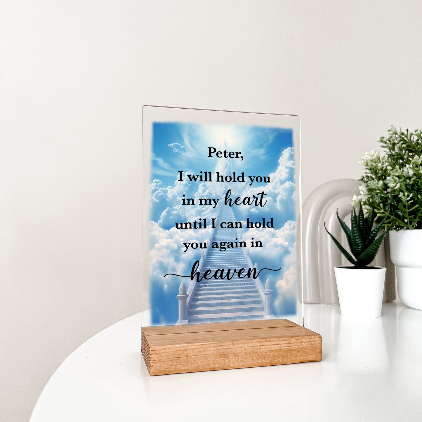 Custom Personalized LED Wood Stand Room Picture Frame Table Lamp, In Loving Memory, Condolence Remembrance Loss Sympathy Memorial Gift