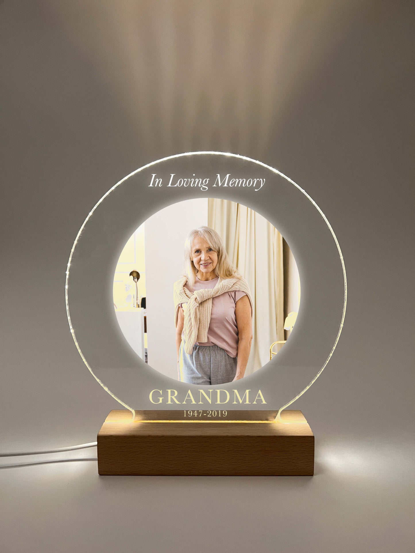 Custom Personalized Photo LED Wood Stand Room Night Light Up Table Lamp In Loving Memory Condolence Remembrance Loss Sympathy Memorial Gift